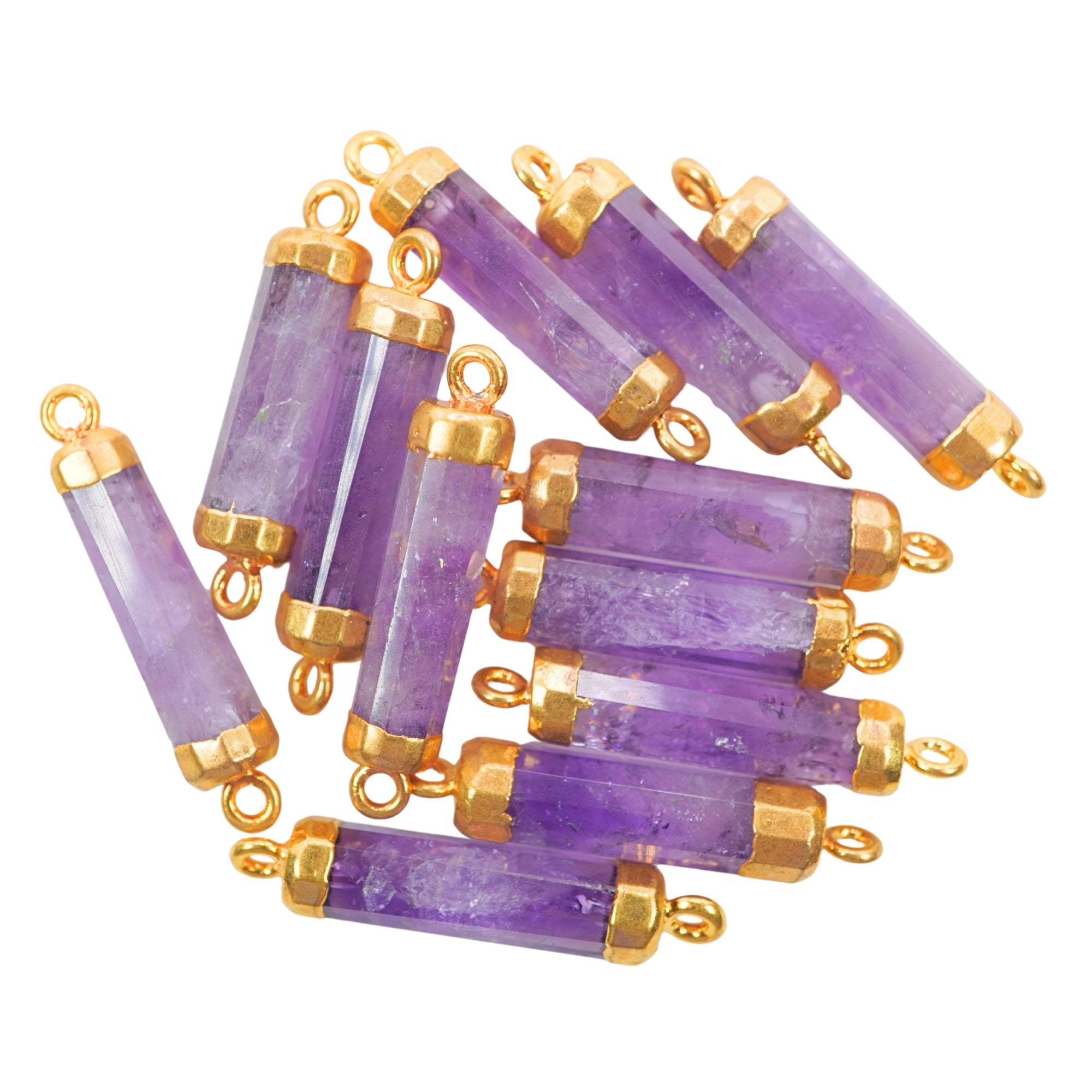 Amethyst Barrel Shape Gemstone Gold Electroplated Charm Connector