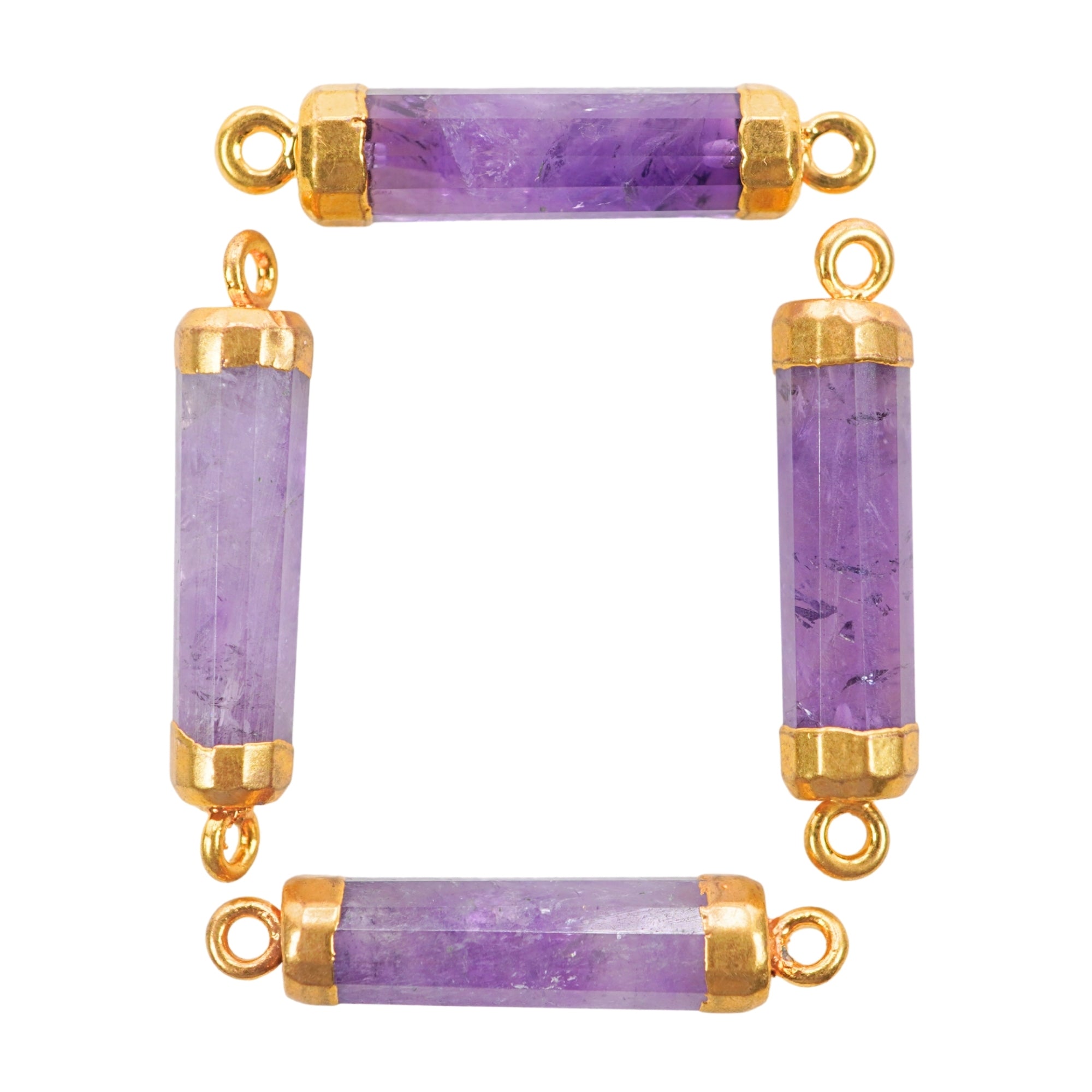 Amethyst Barrel Shape Gemstone Gold Electroplated Charm Connector