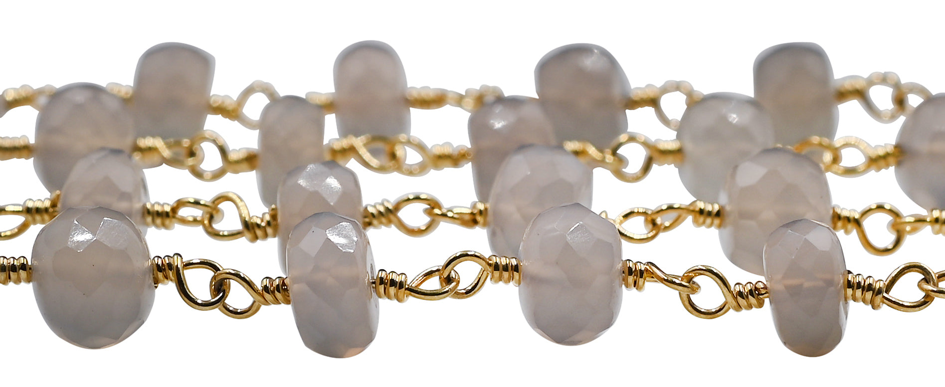 Chalcedony Faceted Rondelle Brass Gold Plated Wire Wrapped Chain Sold by Foot