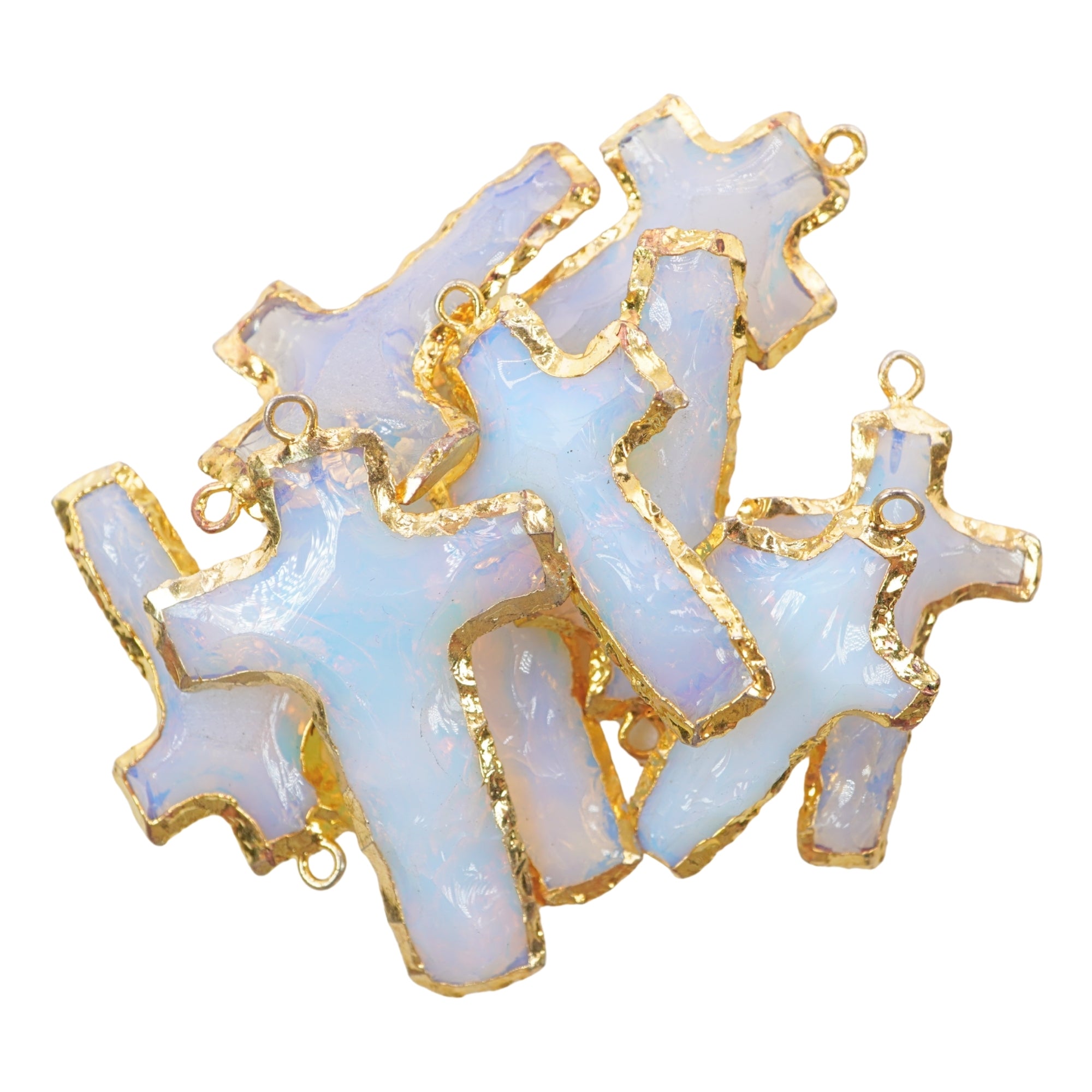 Opalite Cross Shape Gemstone Gold Electroplate Charm Pendant For Jewelry Making