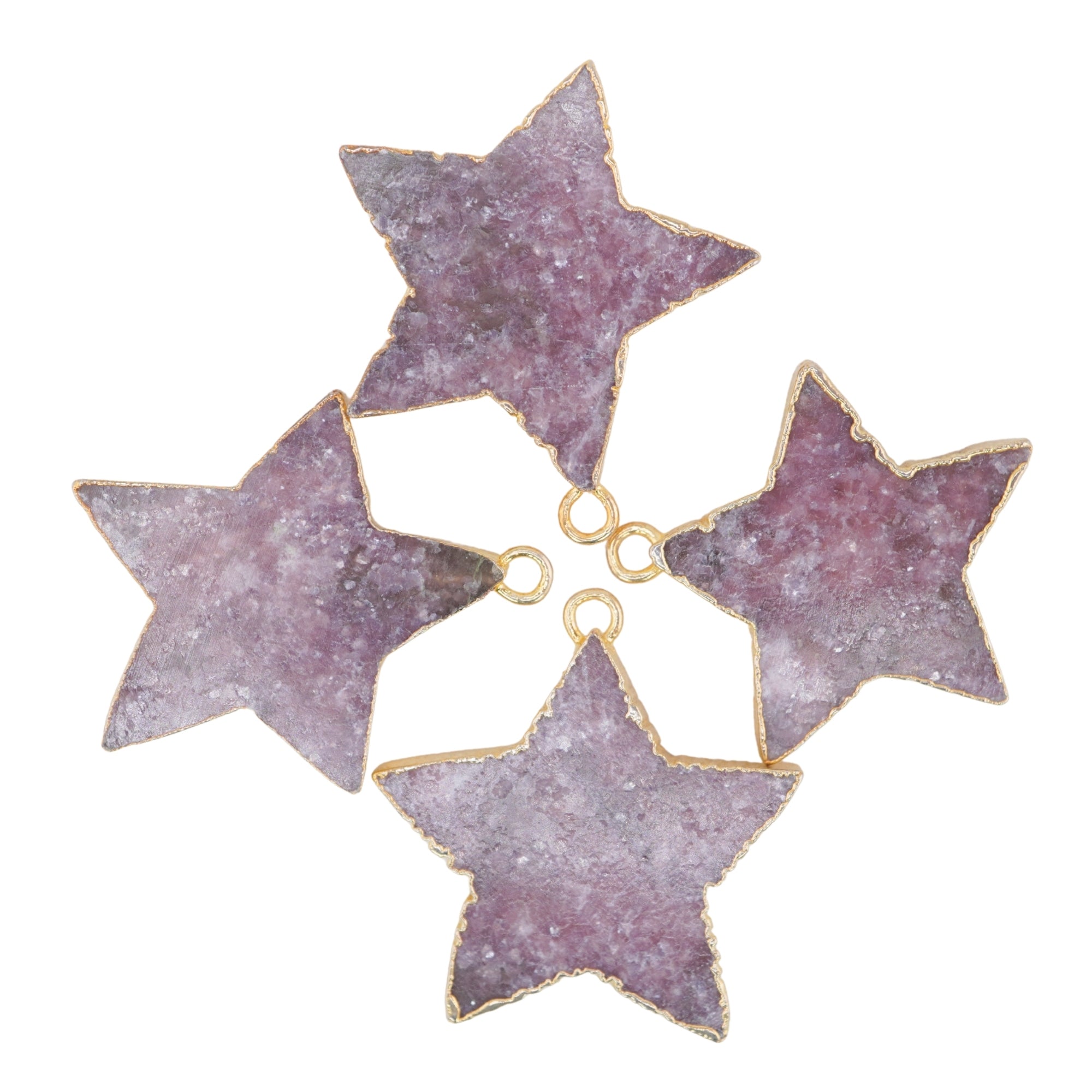 Lepidolite Carved Star Shape Gemstone Gold Electroplated Charm Pendant