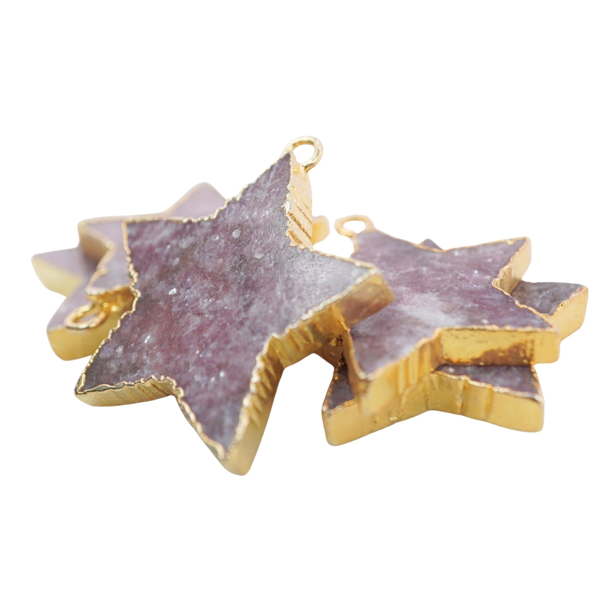 Lepidolite Carved Star Shape Gemstone Gold Electroplated Charm Pendant
