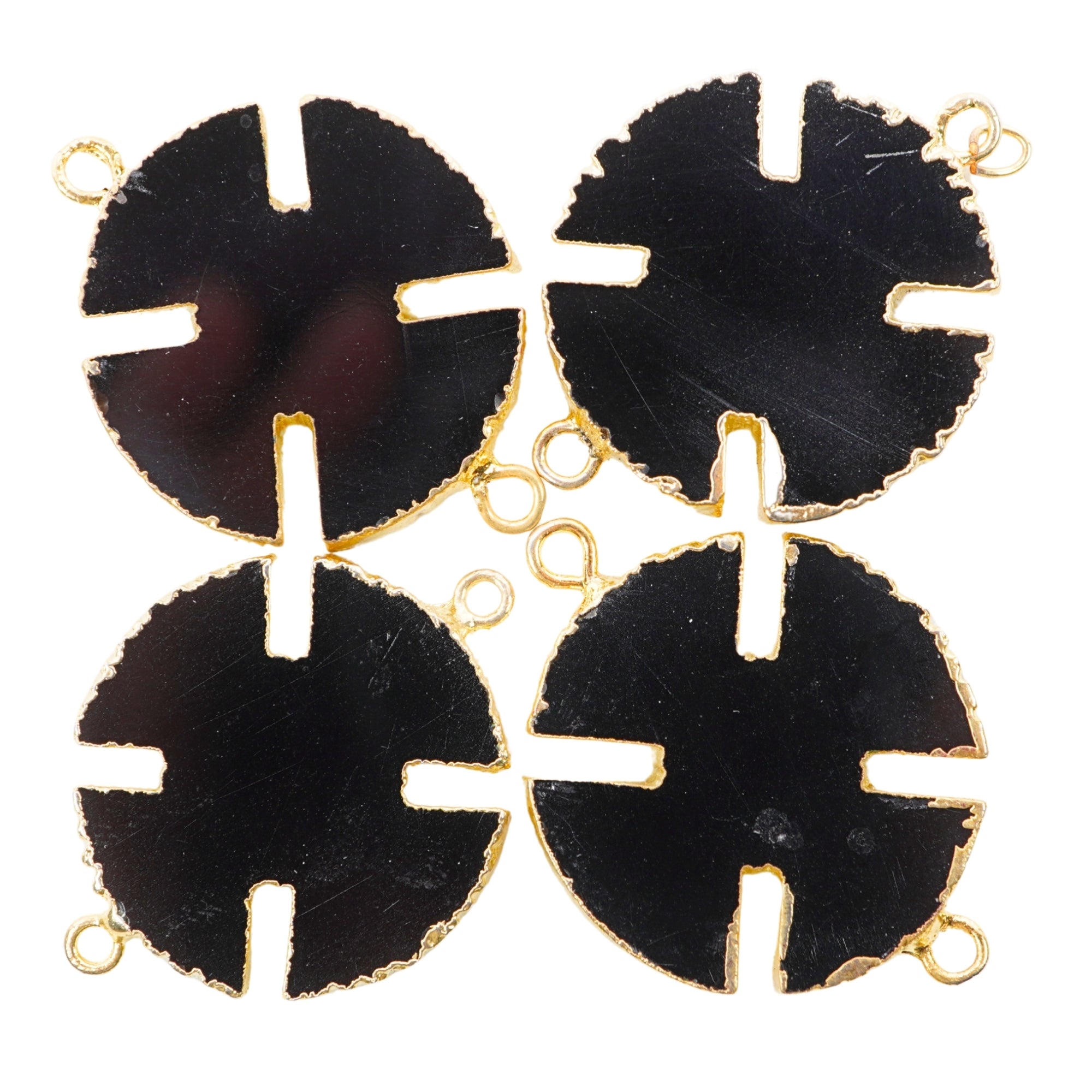 Black Onyx Viking Cross Shape Gemstone Gold Electroplated Charm Connector