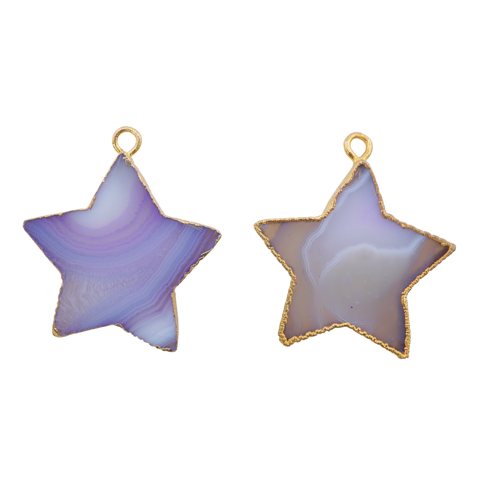 Blue Banded Agate Chalcedony Star Shape Gemstone Gold Electroplated Charm Pendant
