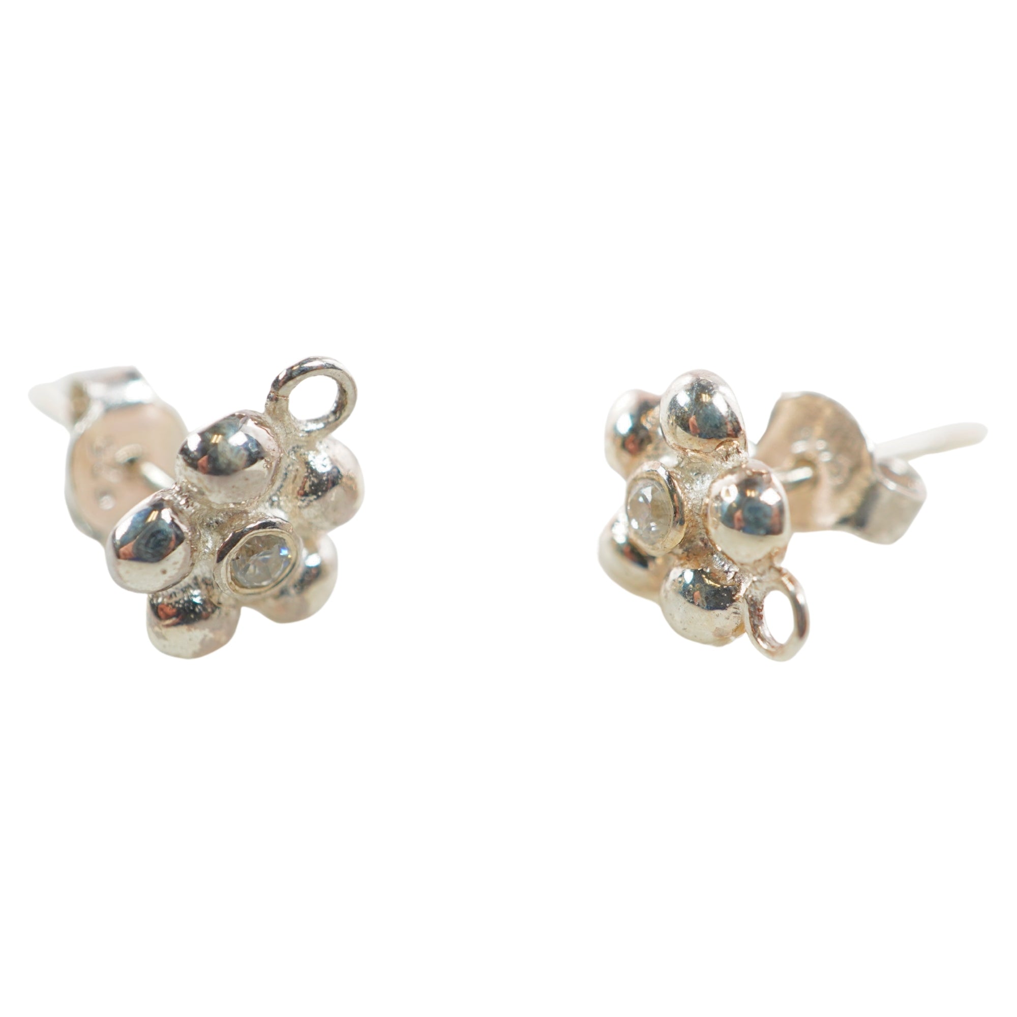 925 Sterling Silver CZ Post Earring Findings with a Loop