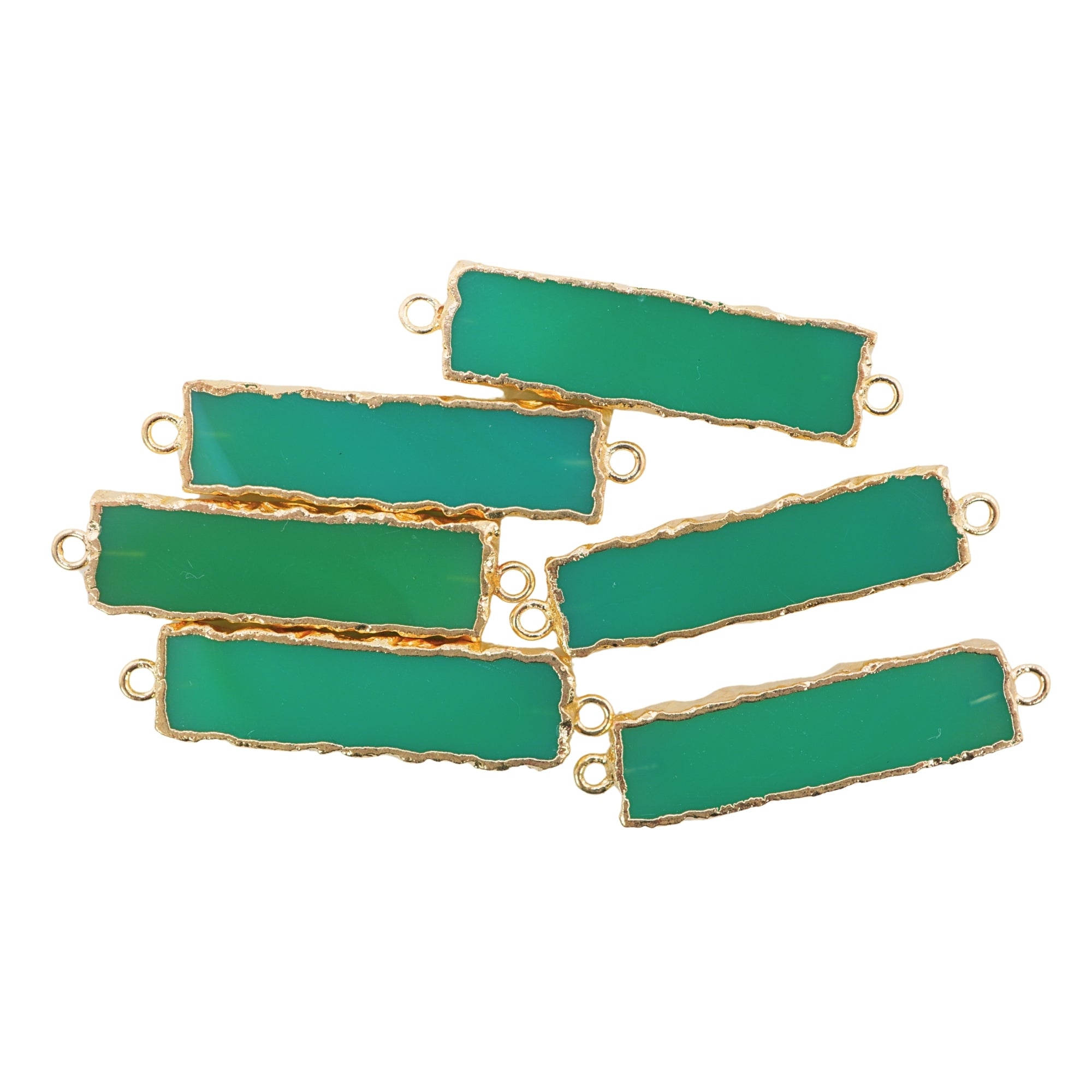 Chrysoprase Chalcedony Rectangle Shape Gemstone Gold Electroplated Charm Connector