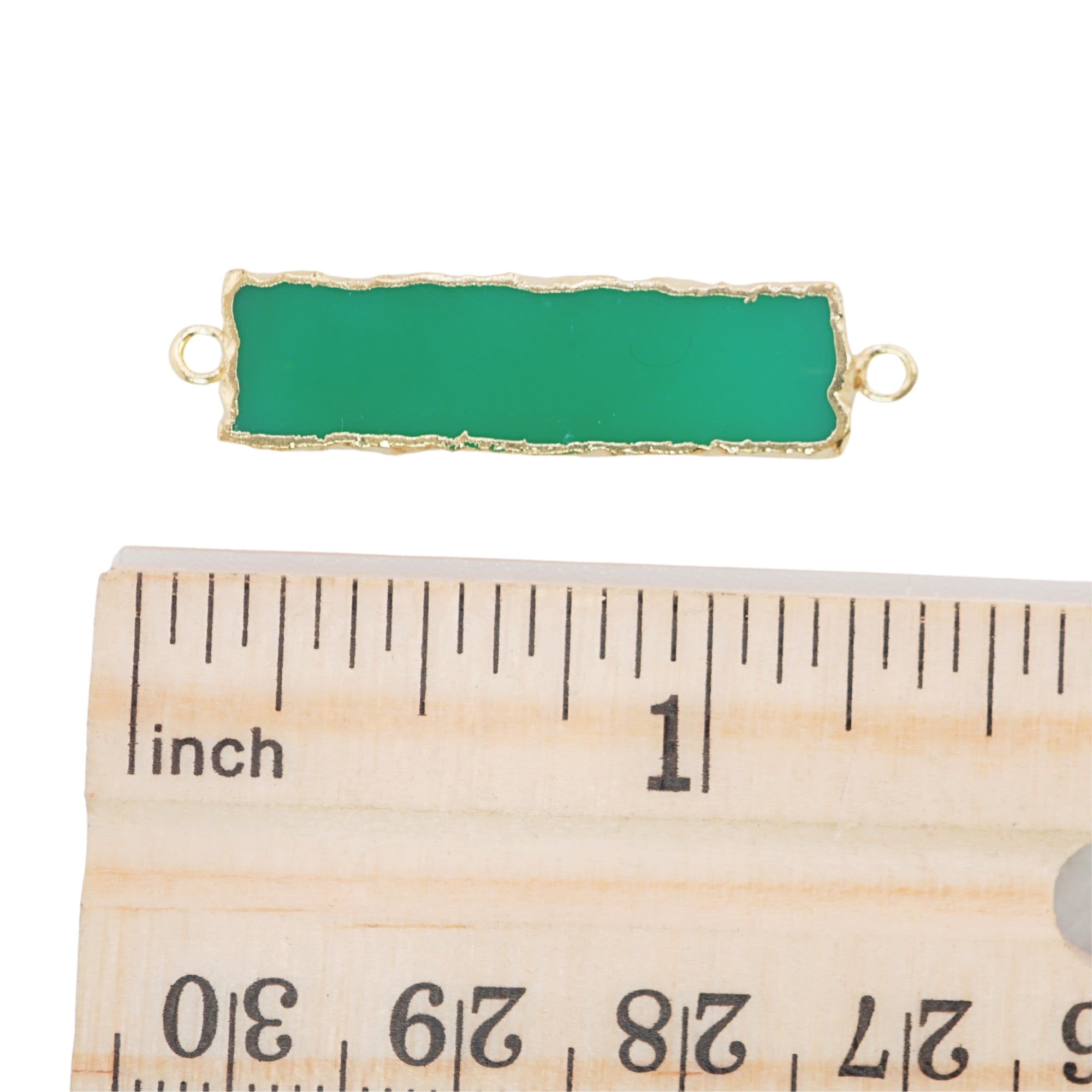 Chrysoprase Chalcedony Rectangle Shape Gemstone Gold Electroplated Charm Connector