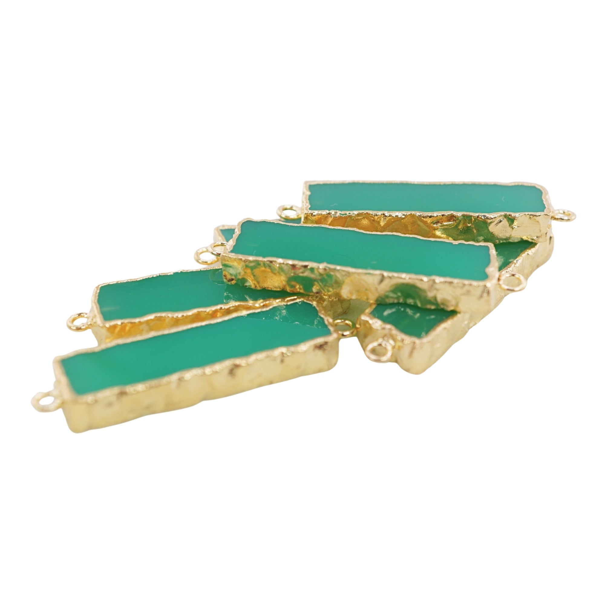 Chrysoprase Chalcedony Rectangle Shape Gemstone Gold Electroplated Charm Connector