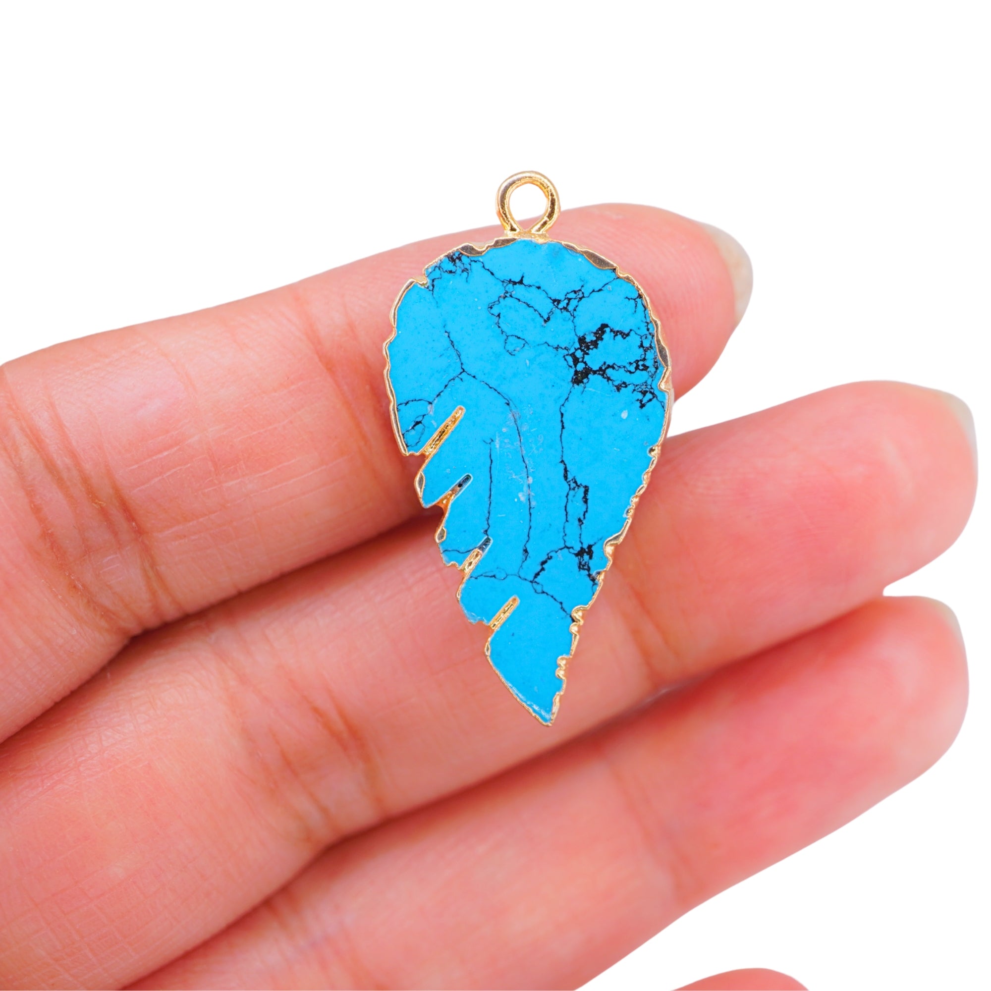 Turquoise With Matrix Angel Wing Gemstone Gold Electroplated Charm Pendant For Jewelry Making