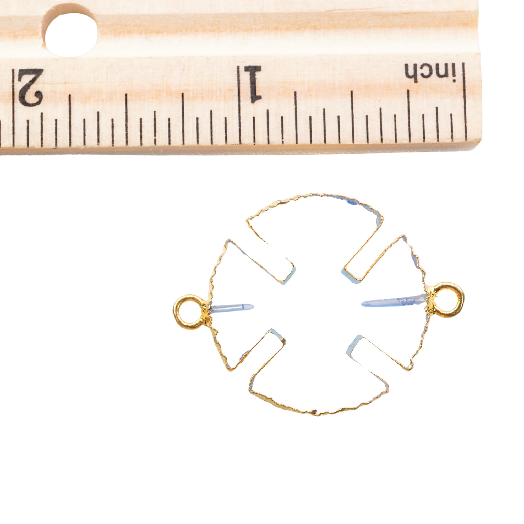 Opalite Smooth Viking Cross Shape Gemstone Gold Electroplated Charm Connector