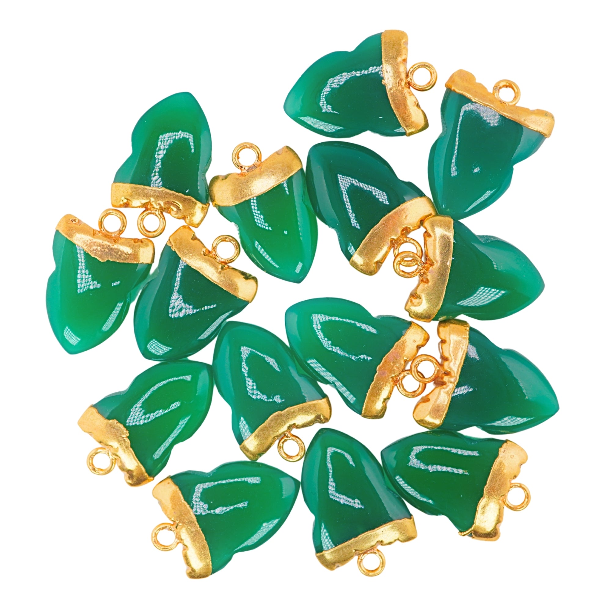 Green Onyx Shark Tooth Shape Gemstone Gold Electroplated Charm Pendant
