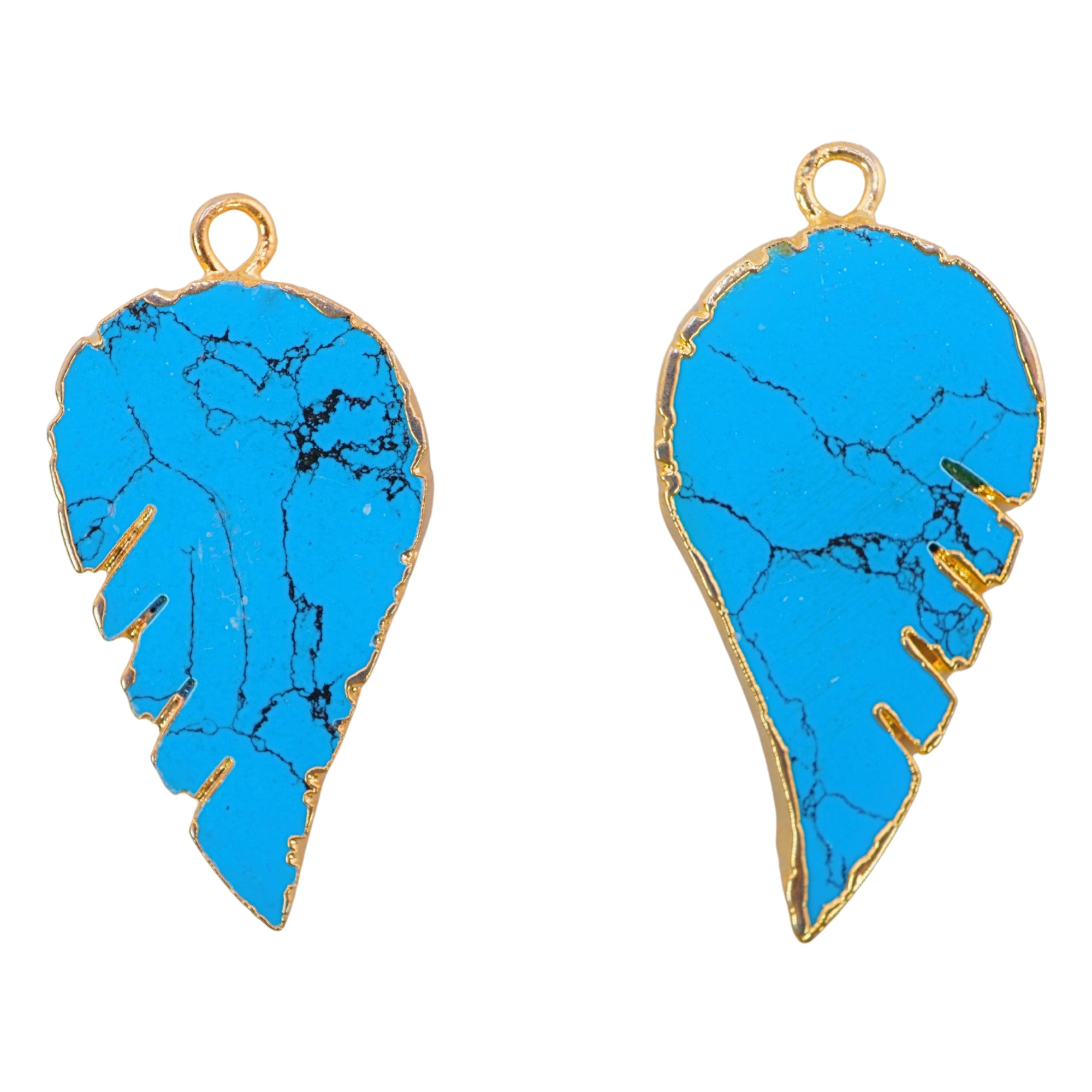 Turquoise With Matrix Angel Wing Gemstone Gold Electroplated Charm Pendant For Jewelry Making