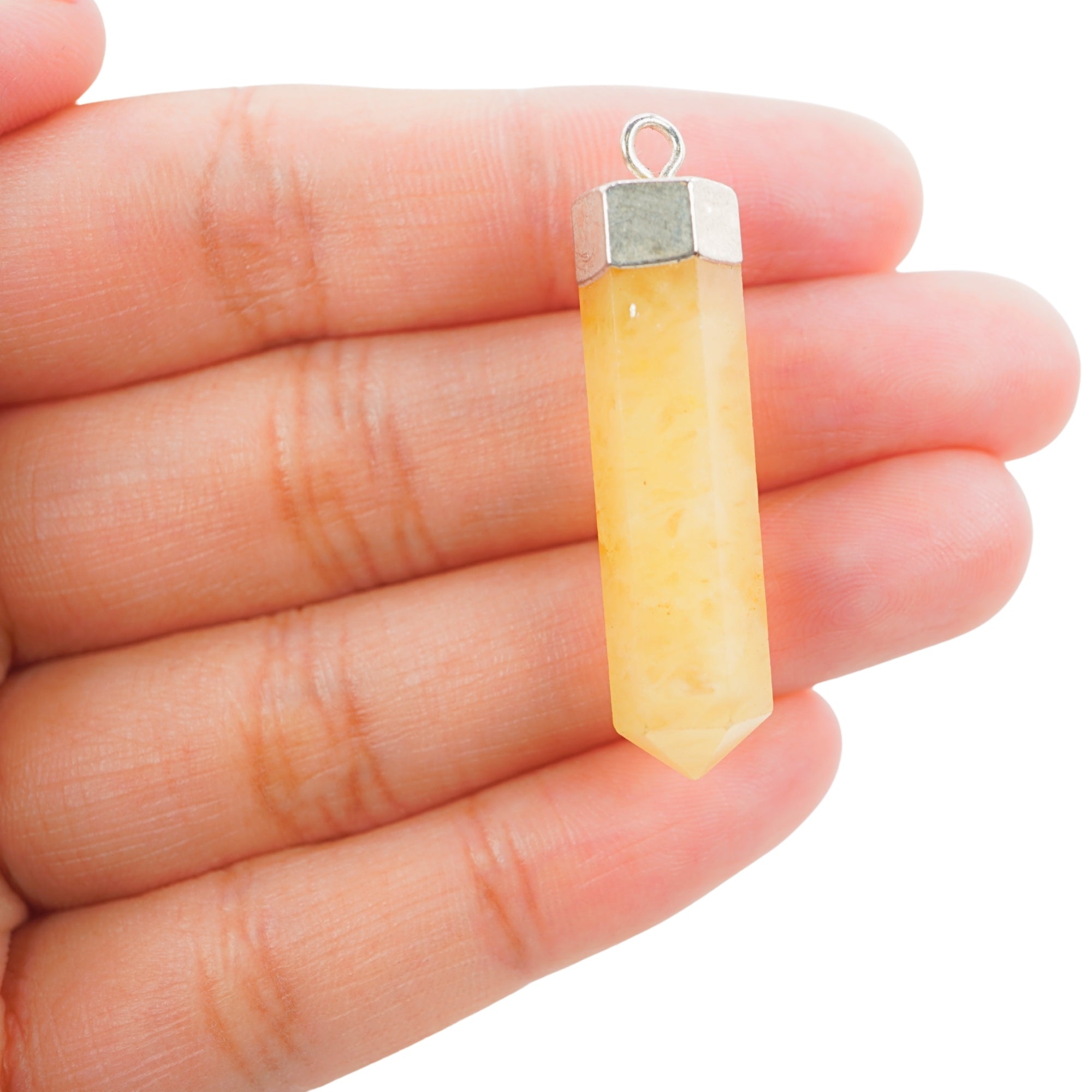 Yellow Aventurine Pencil Shape Gemstone Silver Electroplated Pendant Charm For Jewelry Making