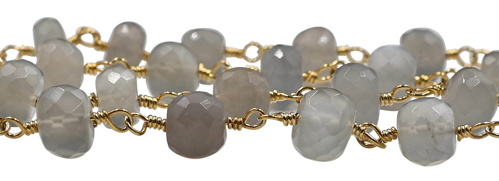 Gray Moonstone Faceted Rondelle Brass Gold Plated Wire Wrapped Chain Sold by Foot