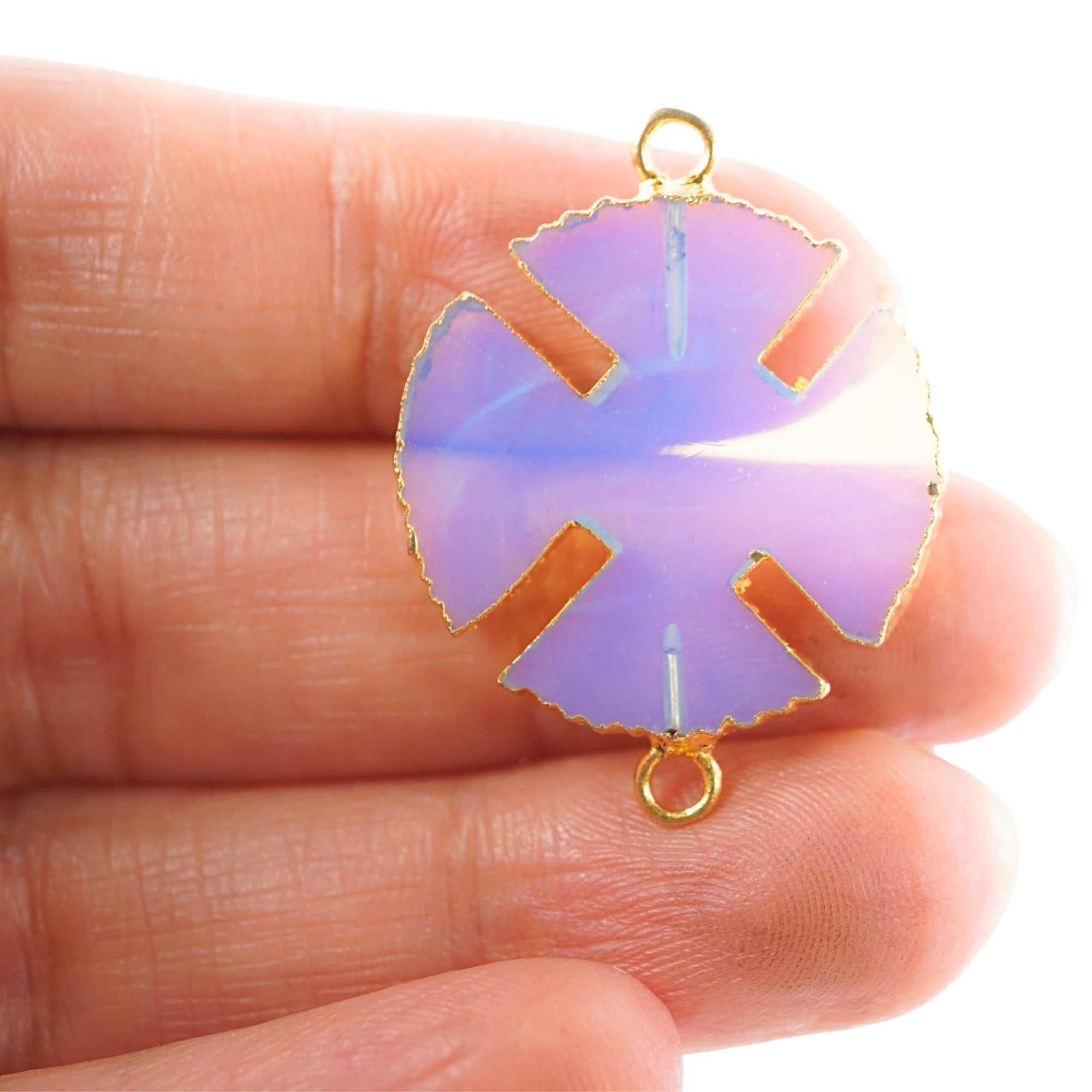 Opalite Smooth Viking Cross Shape Gemstone Gold Electroplated Charm Connector