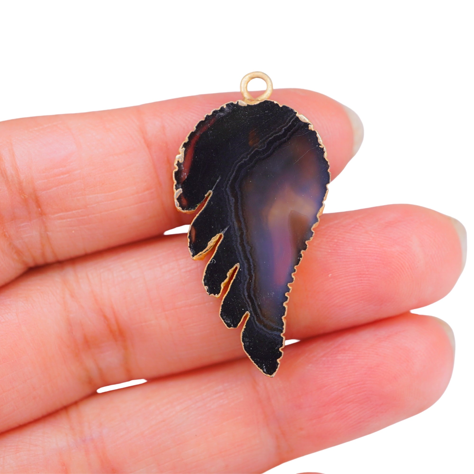 Black Banded Agate Angel Wing Shape Gemstone Gold Electroplated Charm Pendant For Jewelry Making