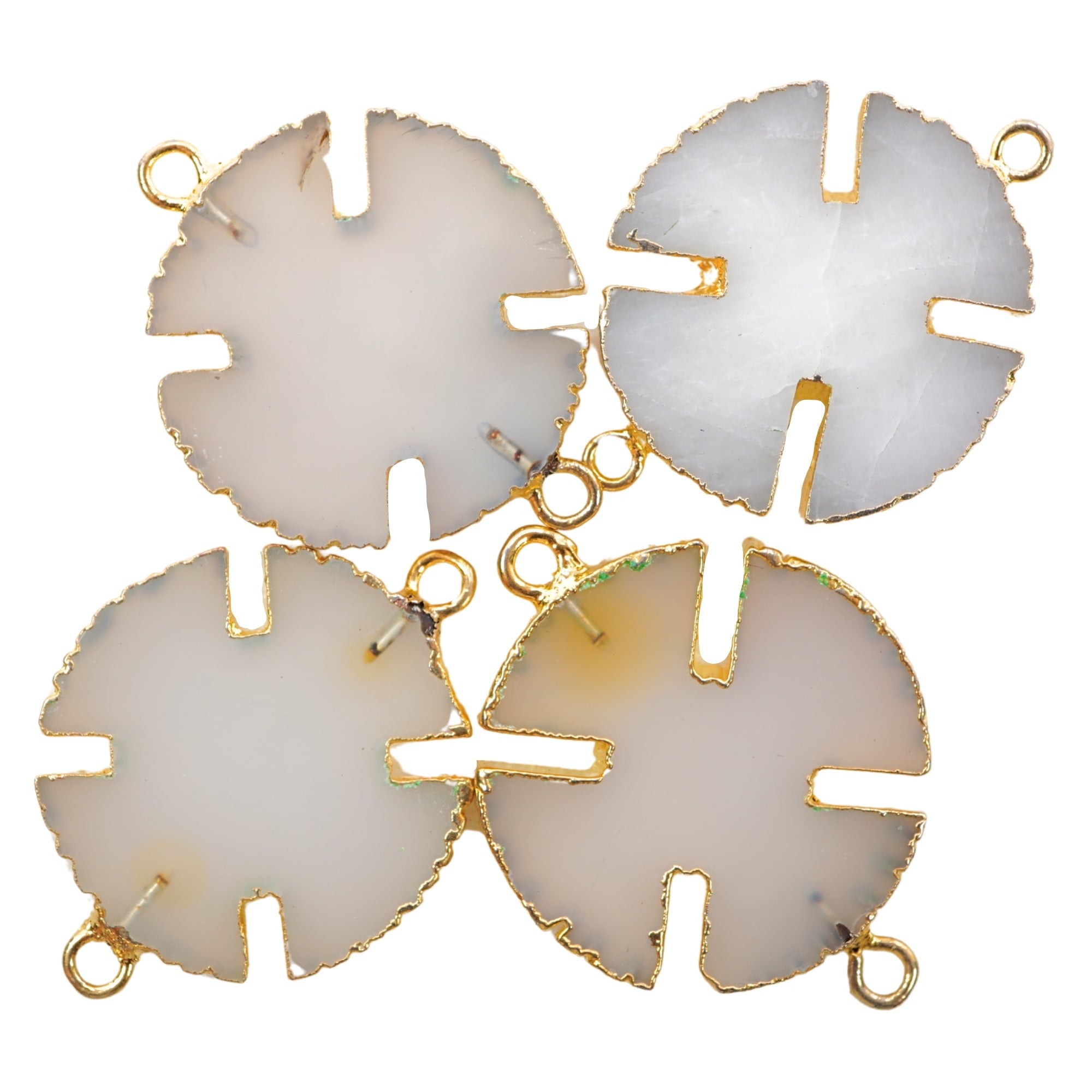 White Agate Aventurine Viking Cross Gemstone Gold Electroplated Charm Pendant