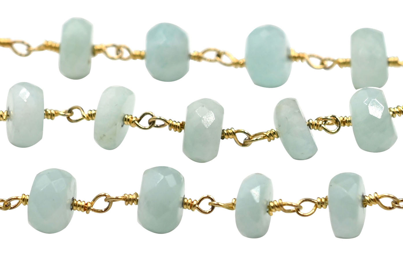 Amazonite Faceted Rondelle Brass Gold Plated Wire Wrapped Chain Sold by Foot