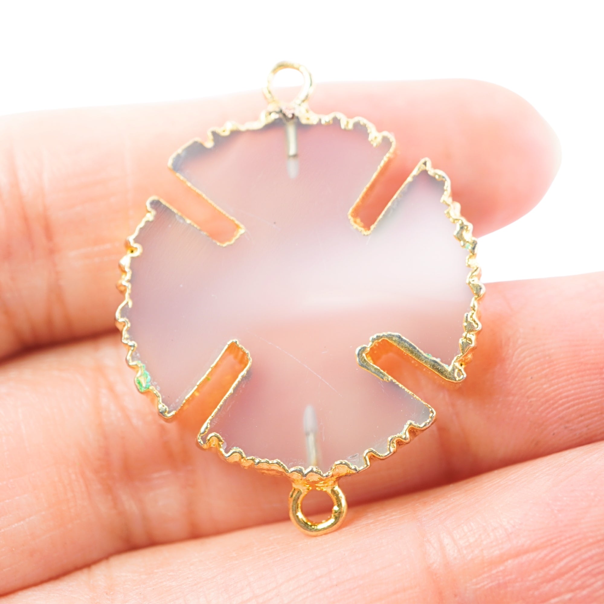 White Agate Aventurine Viking Cross Gemstone Gold Electroplated Charm Pendant