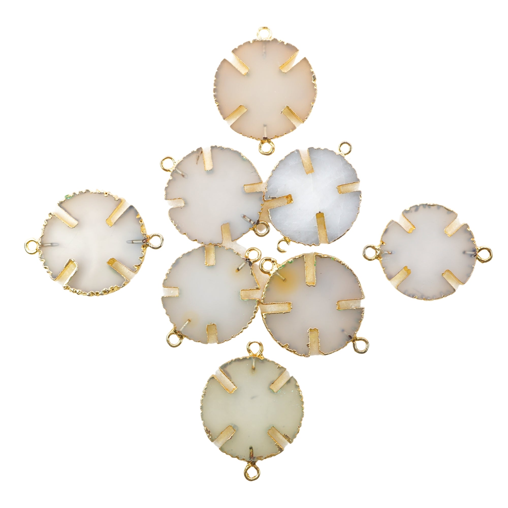 White Agate Aventurine Viking Cross Gemstone Gold Electroplated Charm Pendant