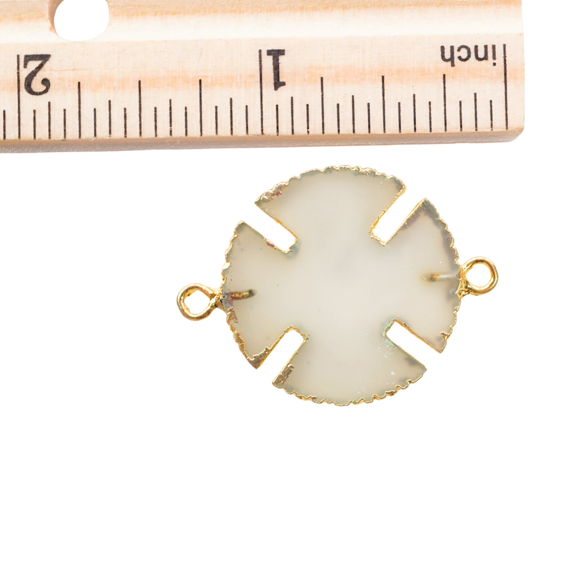 White Agate Aventurine Viking Cross Gemstone Gold Electroplated Charm Pendant