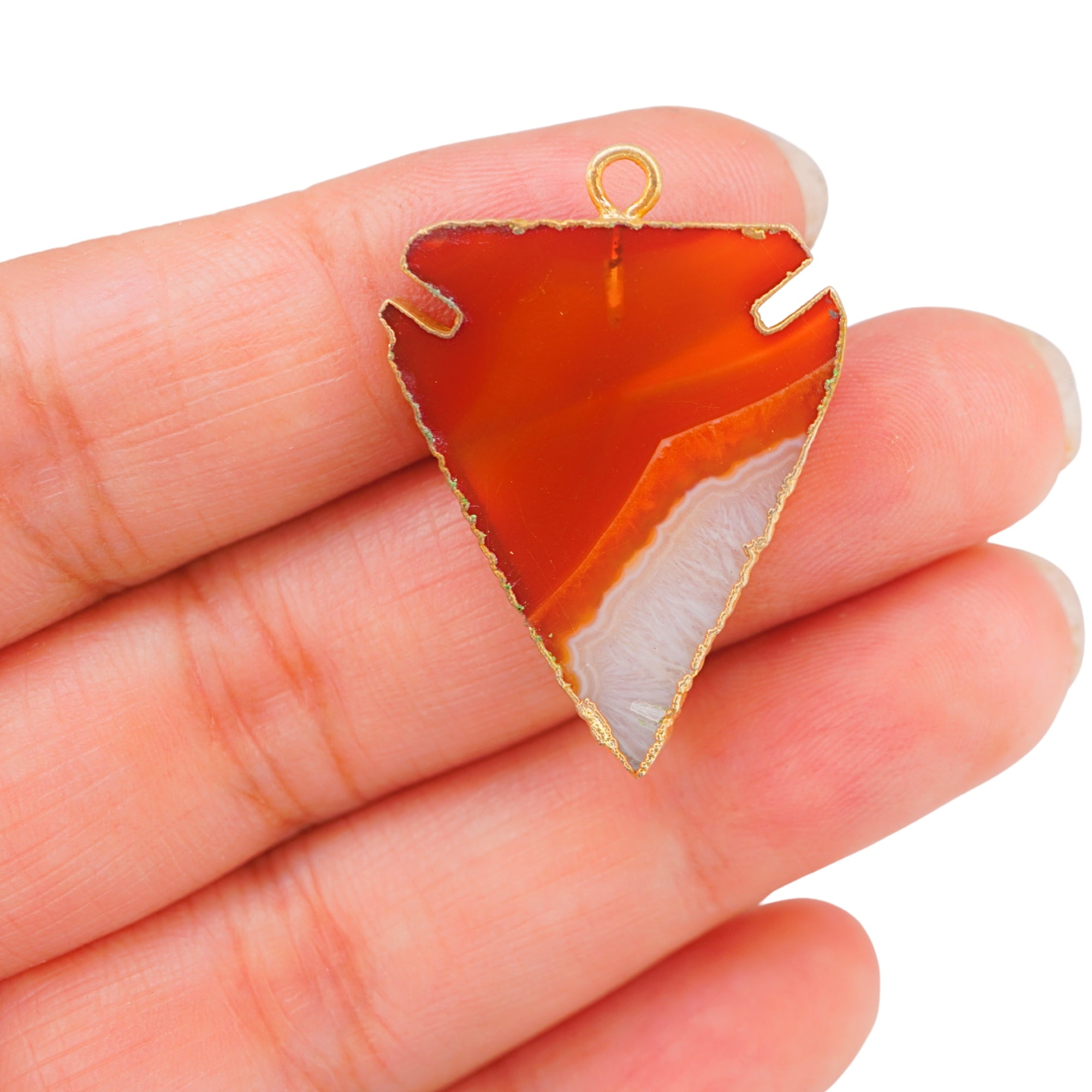 Red Banded Agate Chalcedony Arrowhead Shape Gemstone Gold Electroplated Charm Pendant