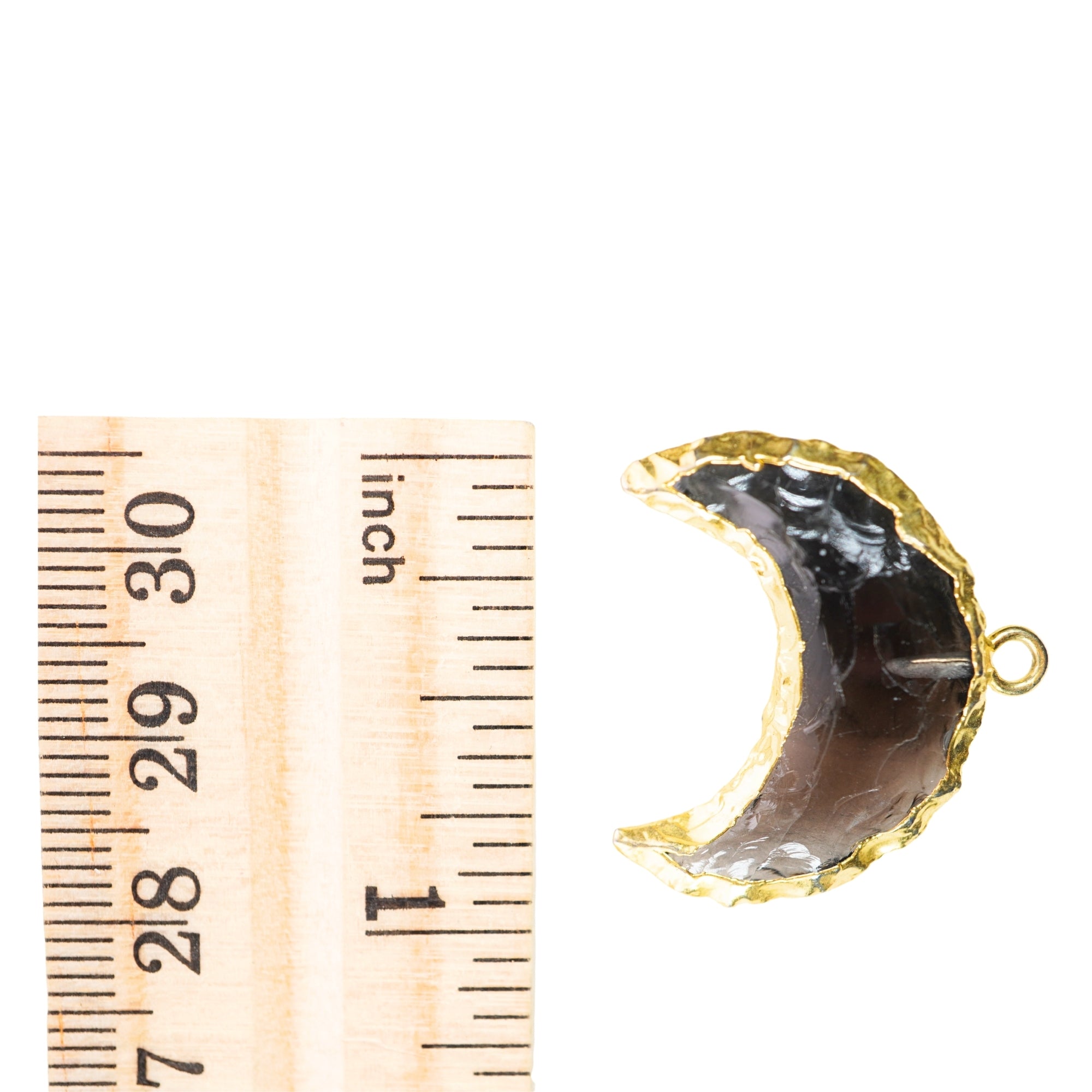 Smoky Obsidian Small Crescent Moon Shape Gemstone Gold Electroplated Charm Pendant 