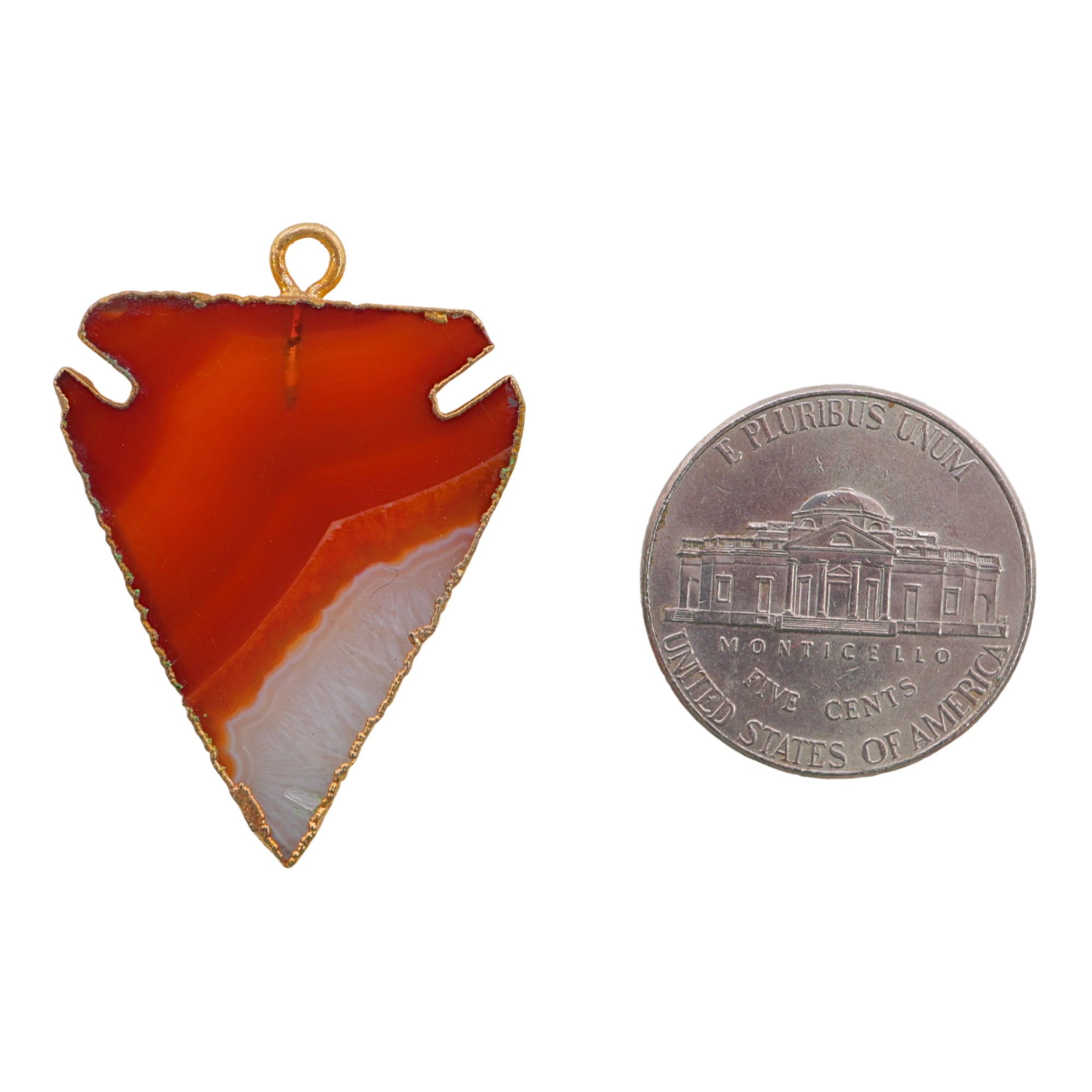 Red Banded Agate Chalcedony Arrowhead Shape Gemstone Gold Electroplated Charm Pendant