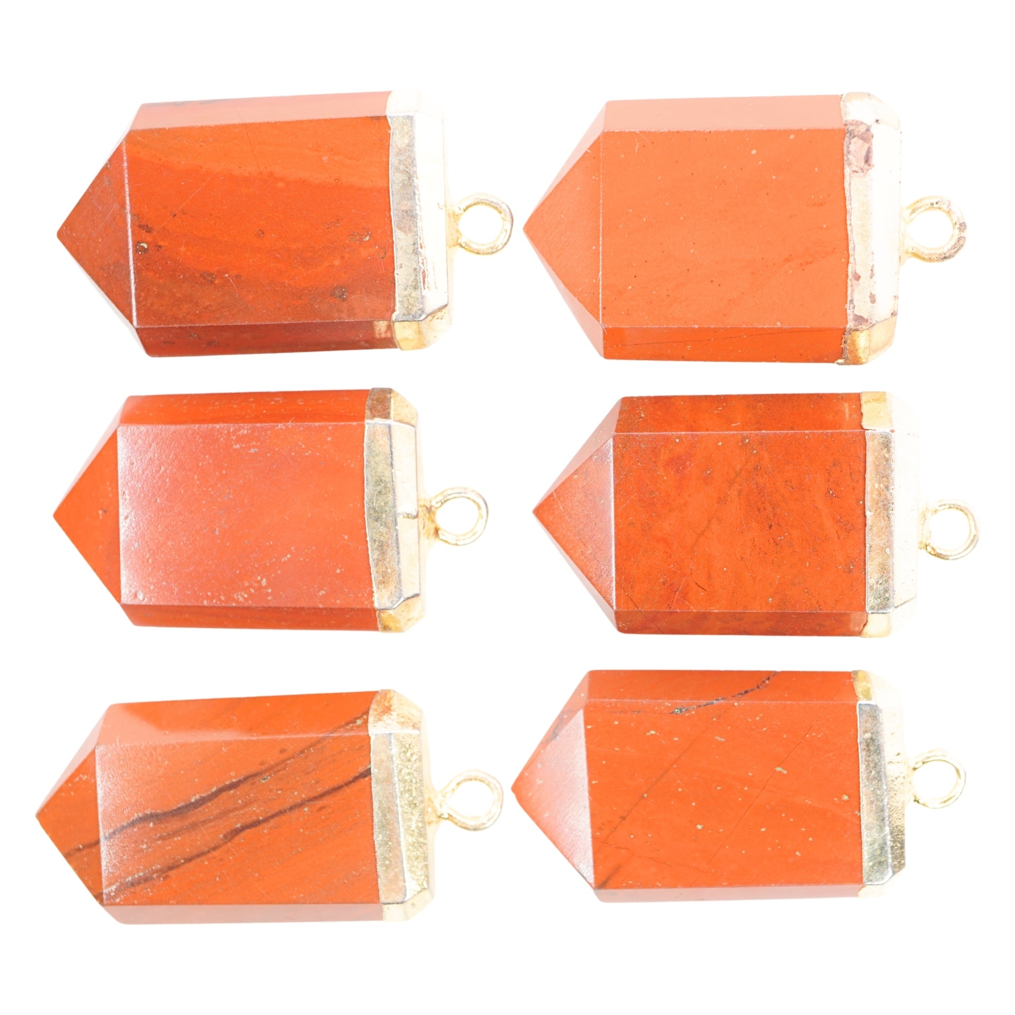 Red Jasper Small Flat Pencil Shape Gold Electroplated Charm Pendant 
