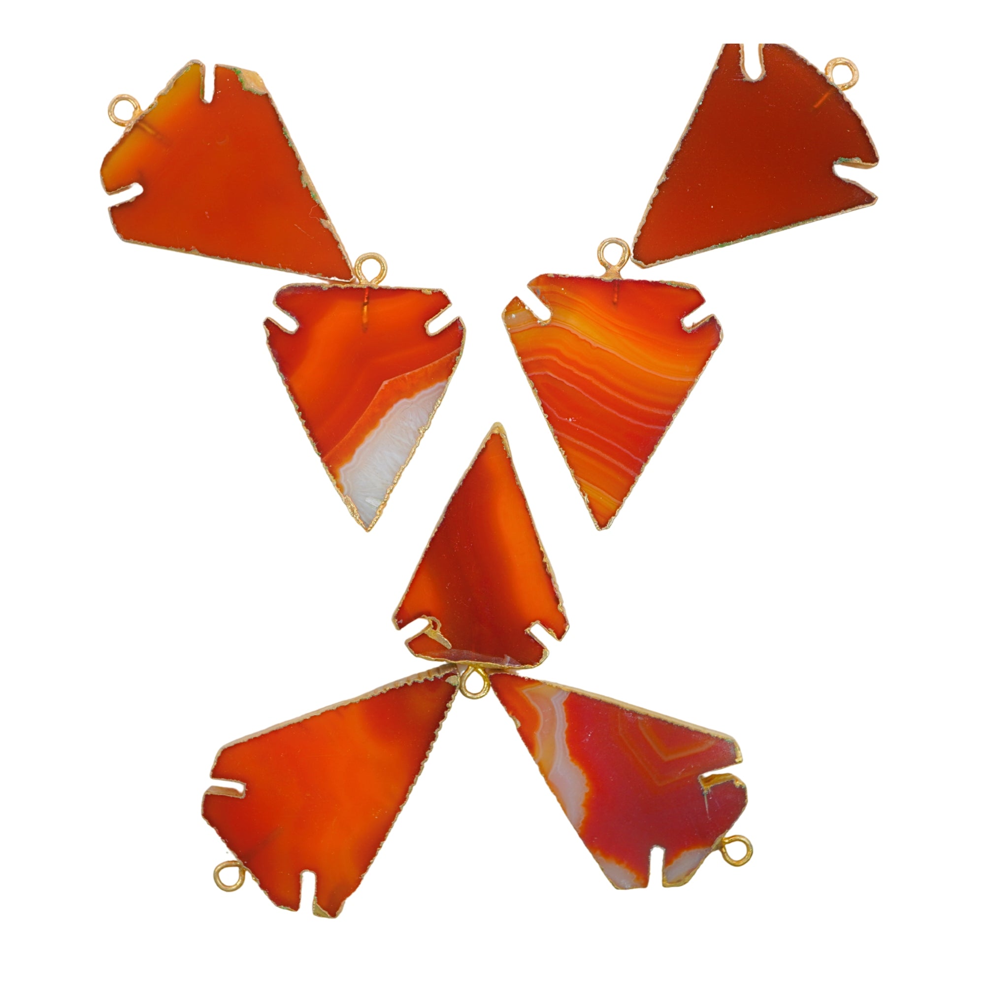 Red Banded Agate Chalcedony Arrowhead Shape Gemstone Gold Electroplated Charm Pendant
