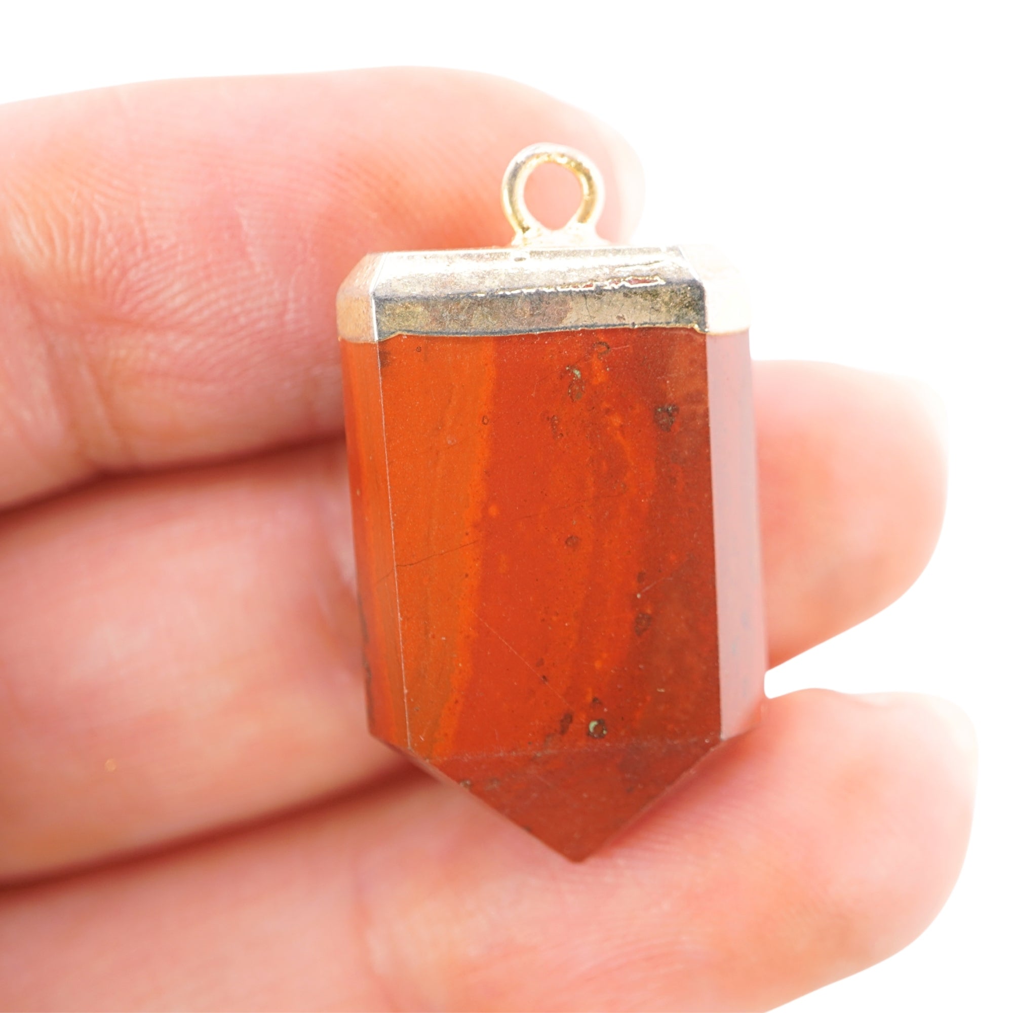 Red Jasper Small Flat Pencil Shape Gold Electroplated Charm Pendant 