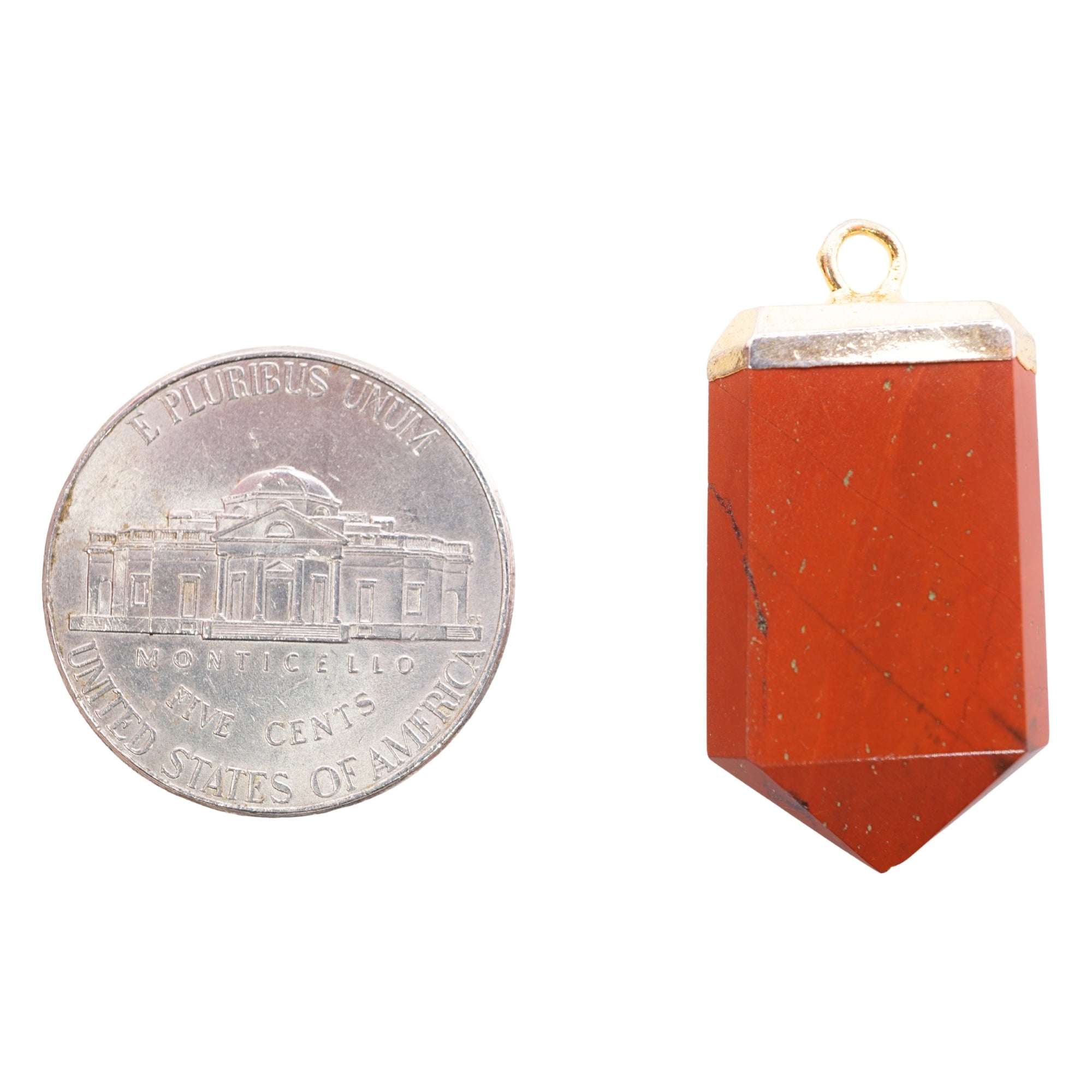 Red Jasper Small Flat Pencil Shape Gold Electroplated Charm Pendant 