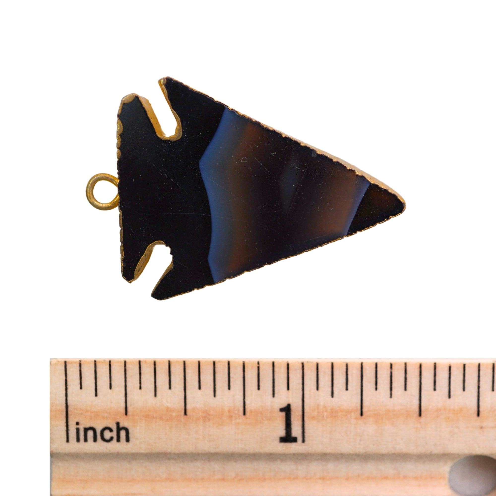 Black Banded Agate Chalcedony Arrowhead Gold Electroplated Pendant Charm