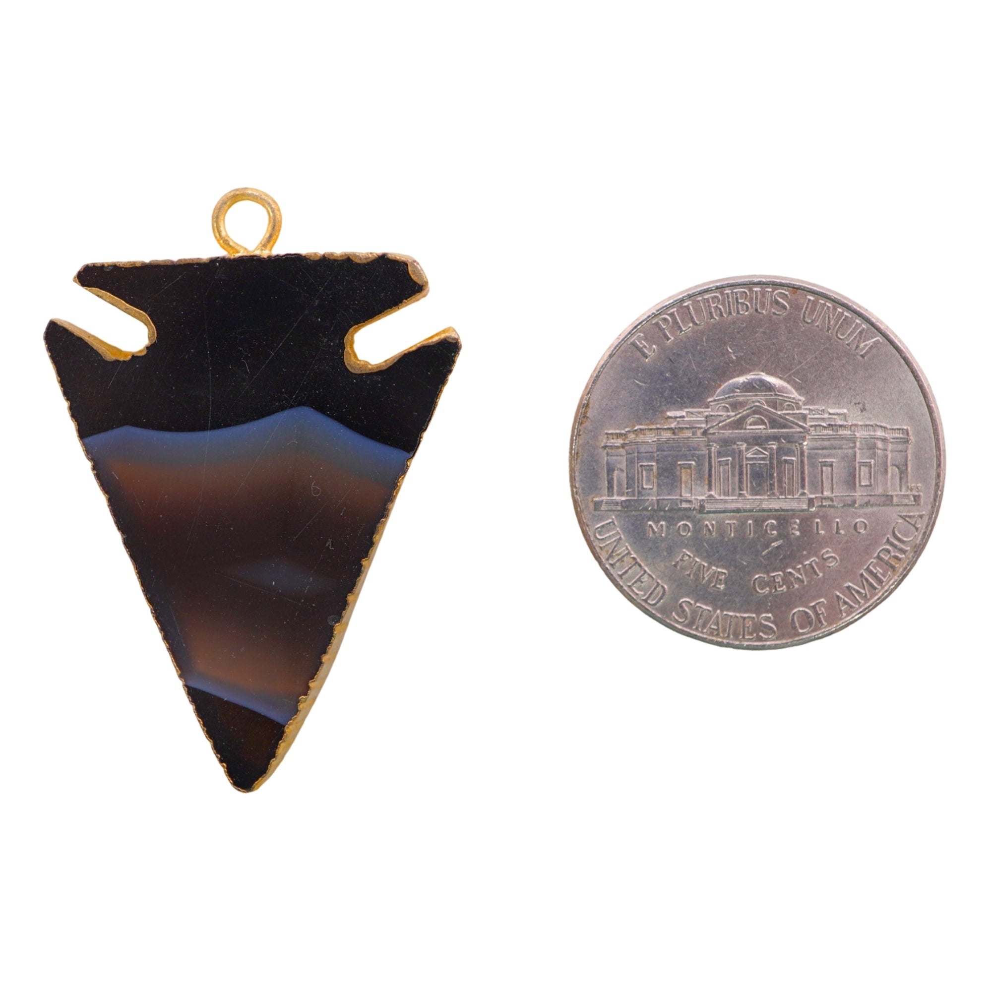 Black Banded Agate Chalcedony Arrowhead Gold Electroplated Pendant Charm
