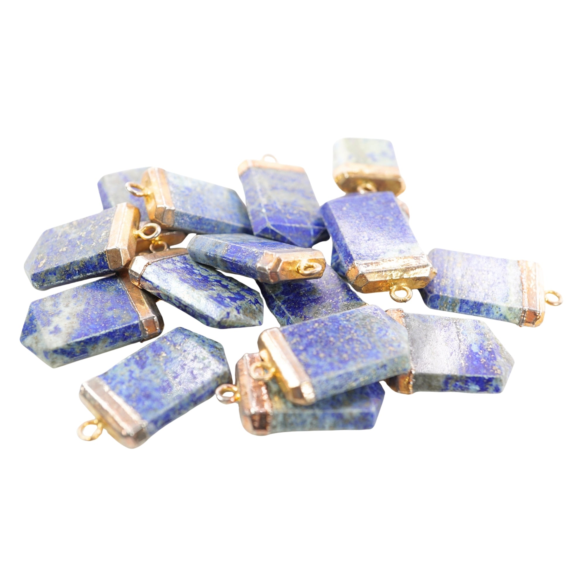 Lapis Lazuli Flat Point Pencil Shape Gold Electroplated Charm Pendant