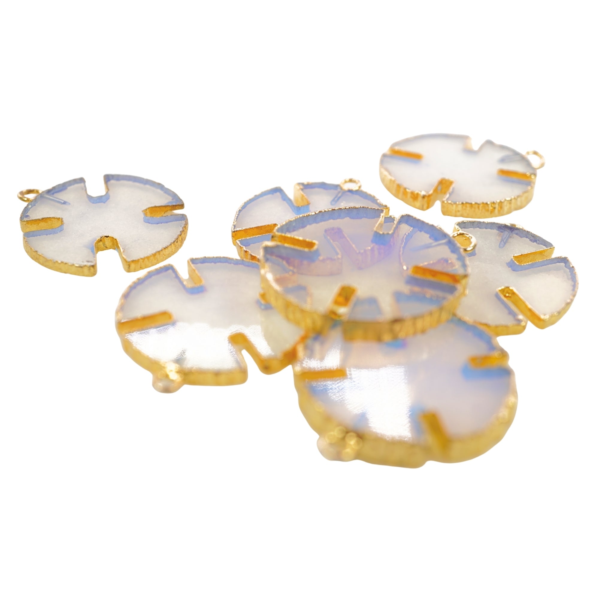 White Agate Aventurine Viking Cross Gemstone Gold Electroplated Charm Pendant