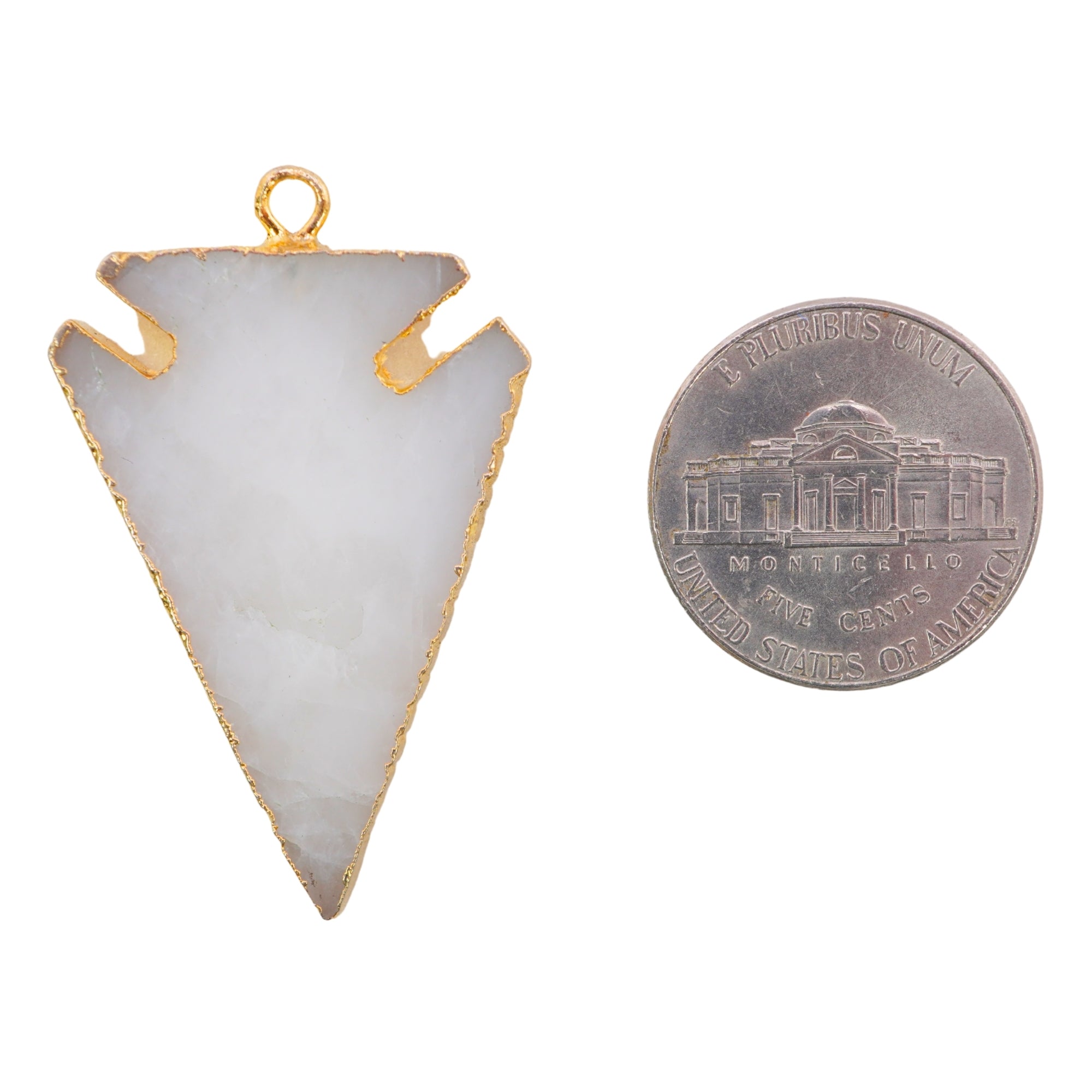 White Agate Arrowhead Shape Gemstone Gold Electroplated Charm Pendant