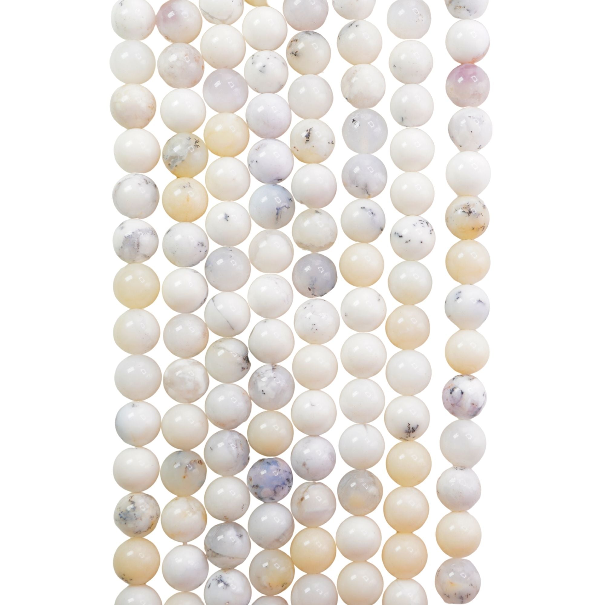 Milky White Dendritic Opal 8 MM Smooth Round Shape Beads Strand