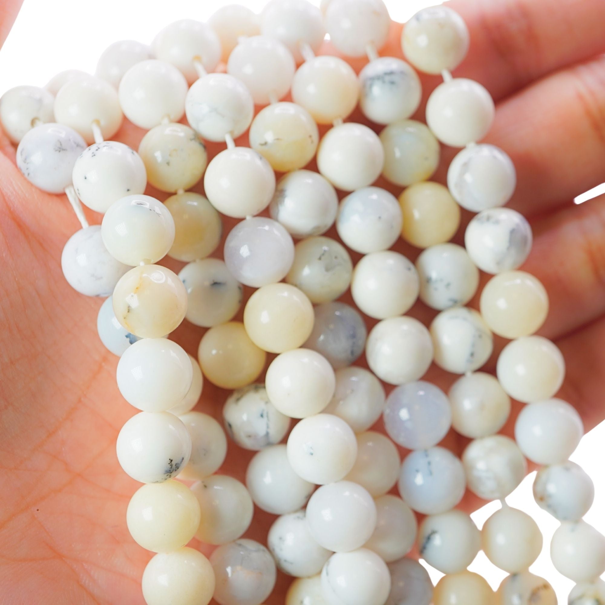Milky White Dendritic Opal 8 MM Smooth Round Shape Beads Strand