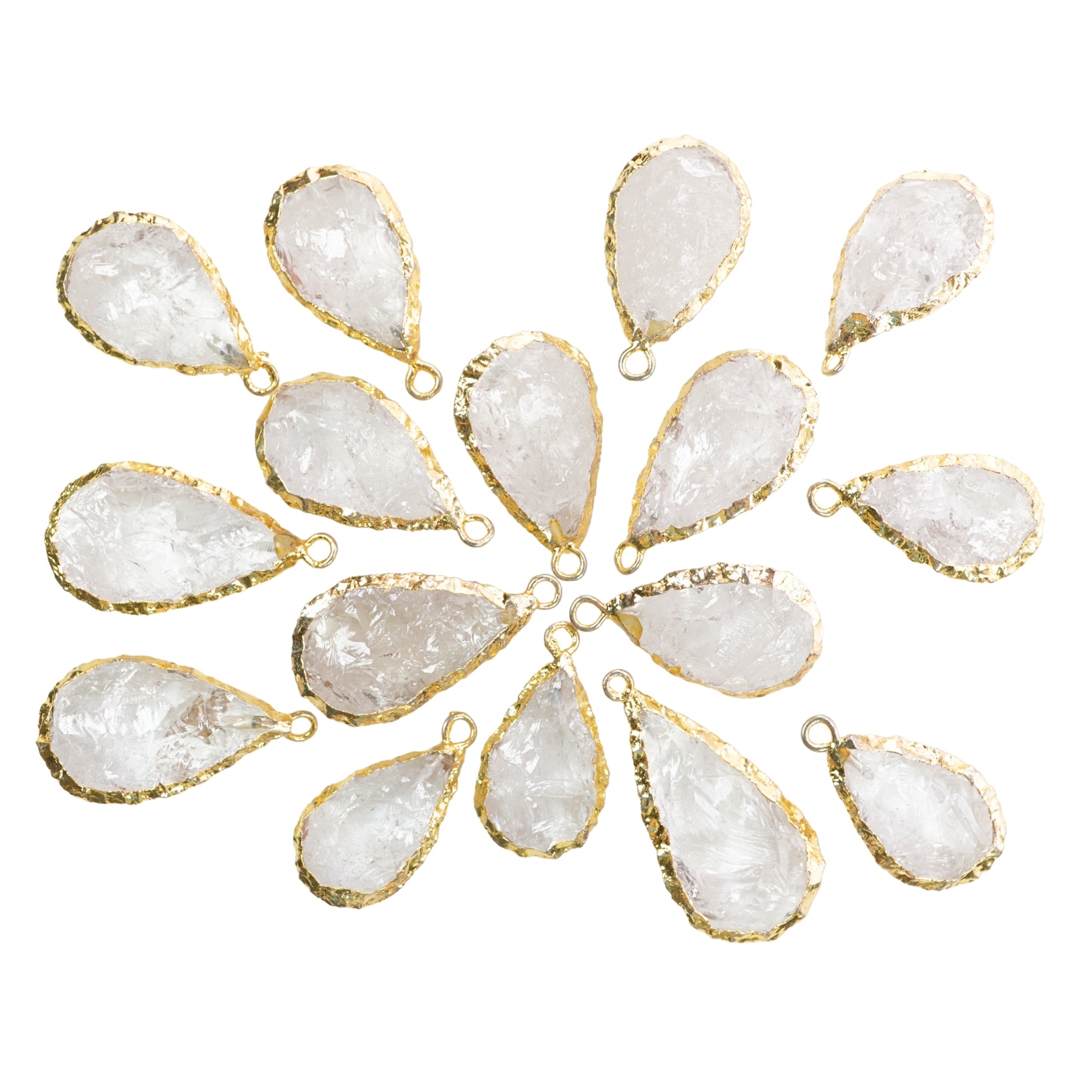 Crystal Quartz Pear Shape Gemstone Gold Electroplated Charm Pendant