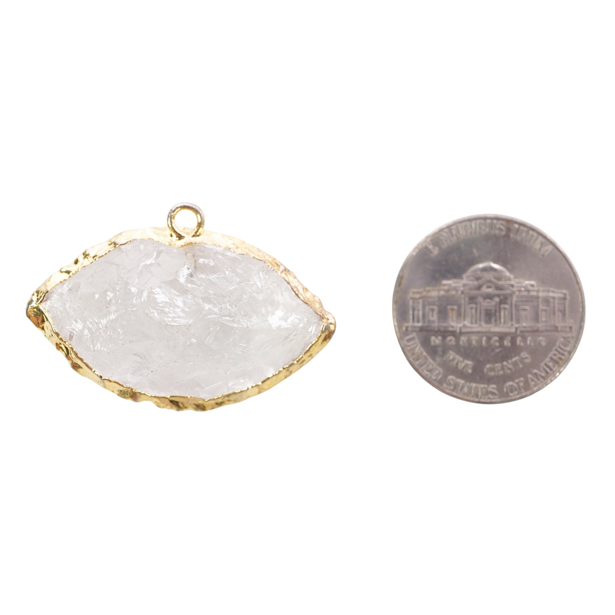 Crystal Quartz Marquise Eye Shape Gemstone Gold Electroplated Charm Pendant