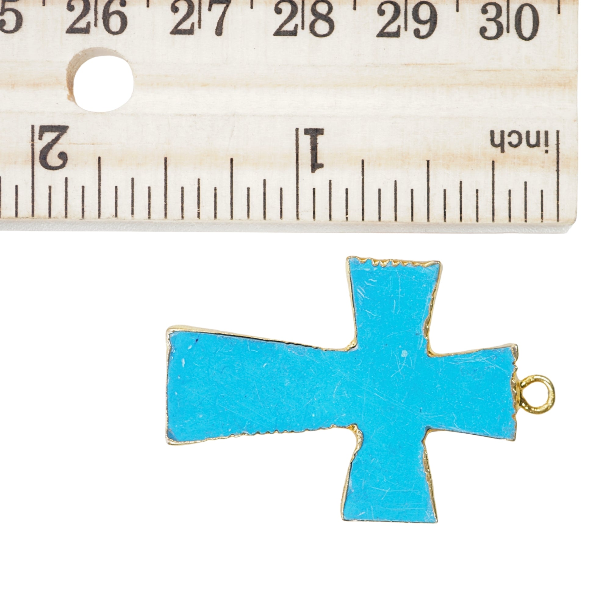 Turquoise Manmade Cross Shape Gemstone Gold Electroplate Charm Pendant