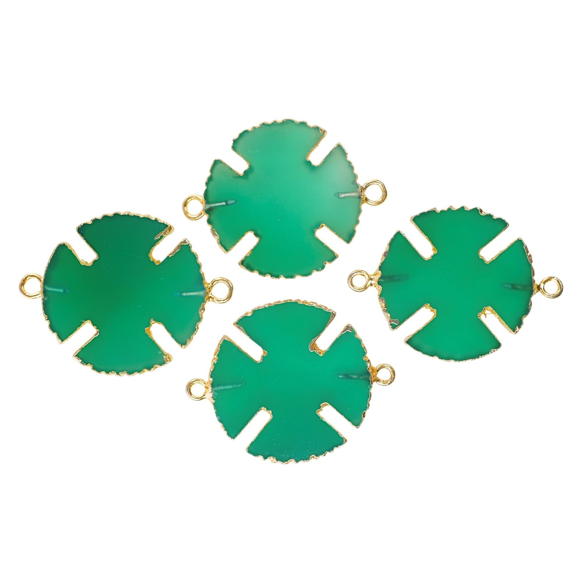 Green Chalcedony Viking Cross Shape Gemstone Gold Electroplated Charm Connector