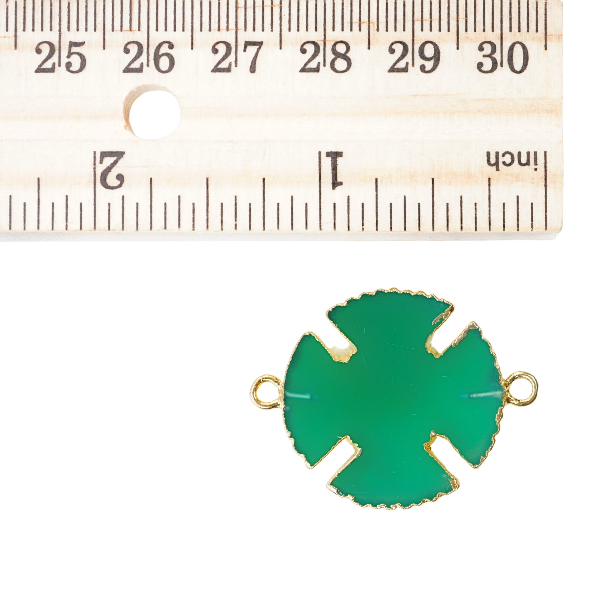 Green Chalcedony Viking Cross Shape Gemstone Gold Electroplated Charm Connector
