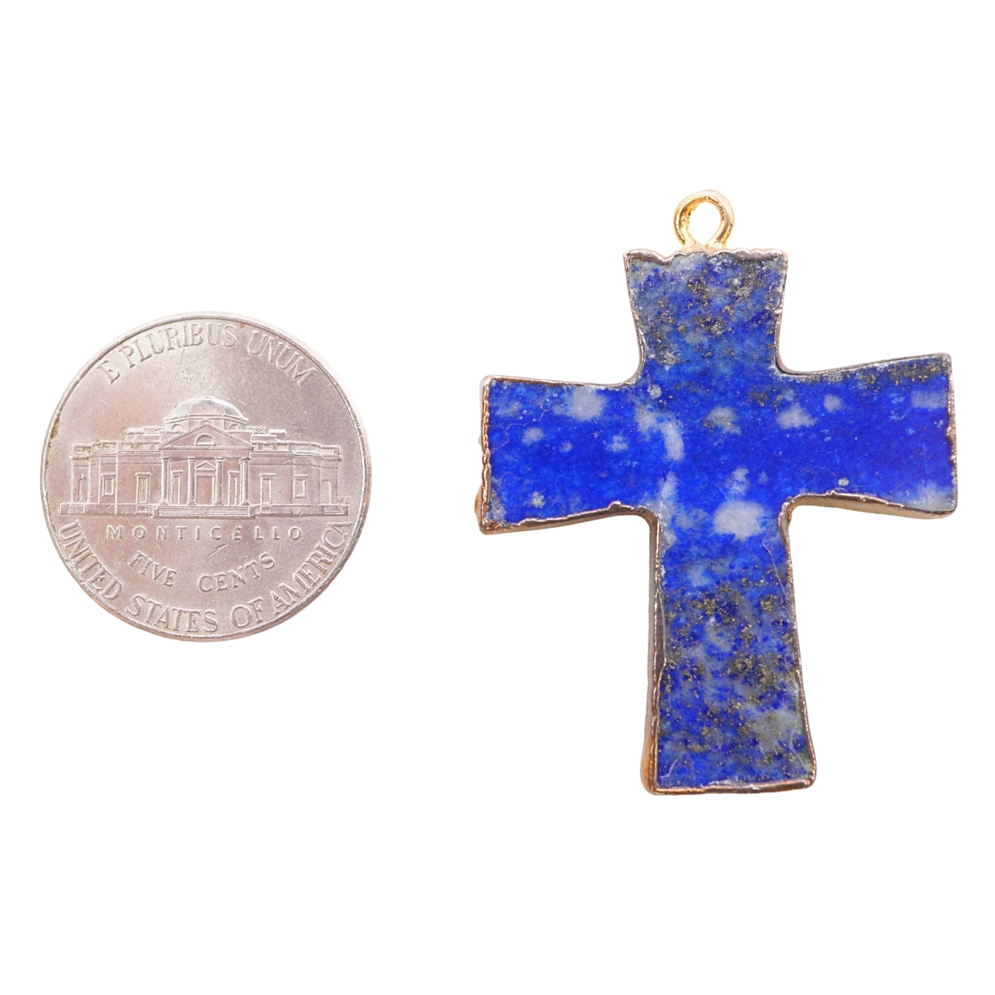 Lapis Lazuli Cross Shape Gold Electroplate Pendant Charm Jewelry Making Supplies