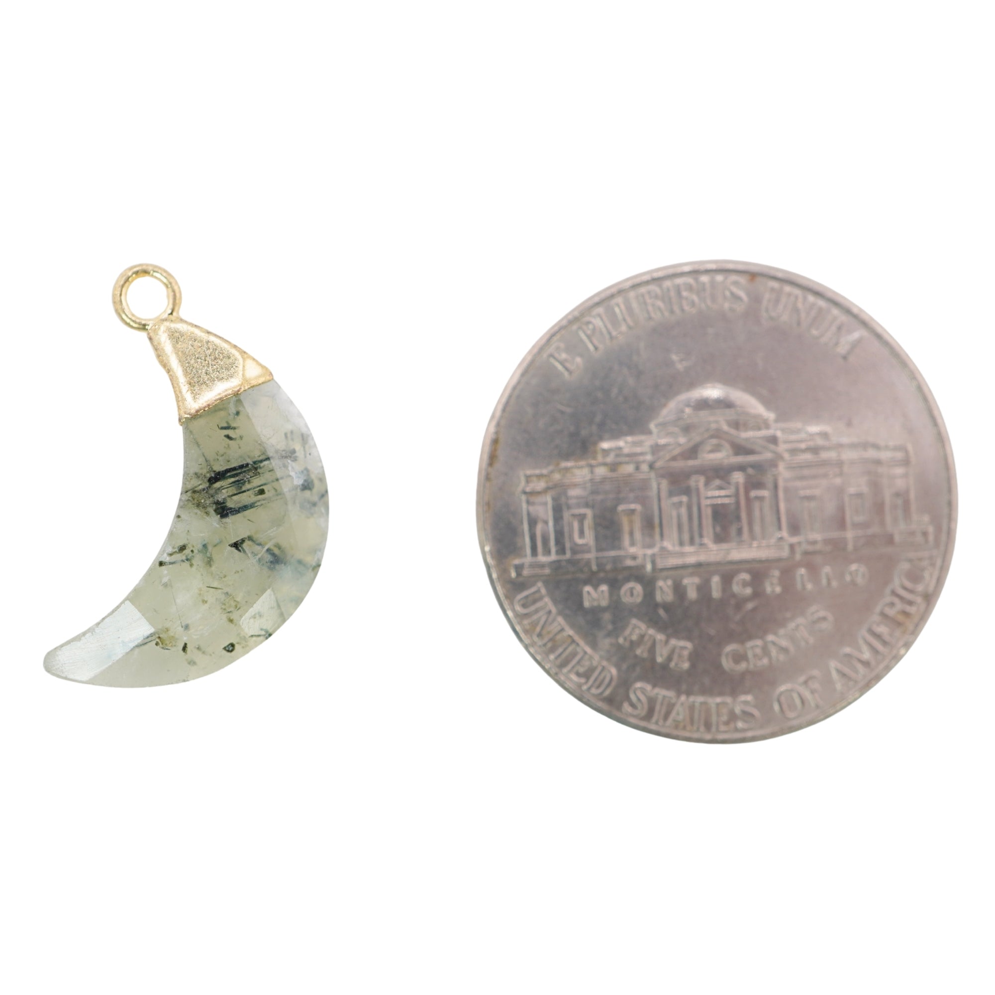 Prehnite Moon Shape Gold Electroplated Pendant