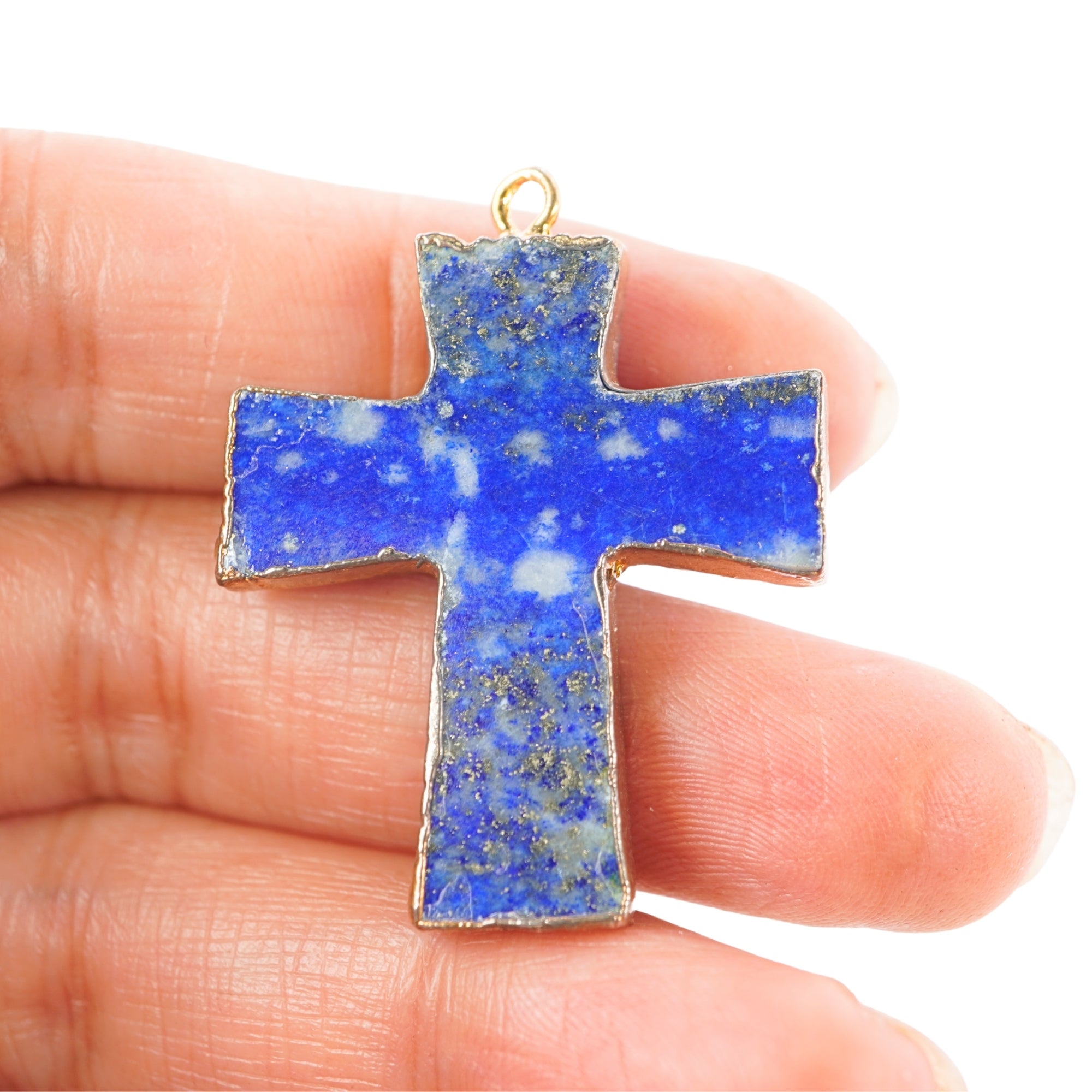 Lapis Lazuli Cross Shape Gold Electroplate Pendant Charm Jewelry Making Supplies