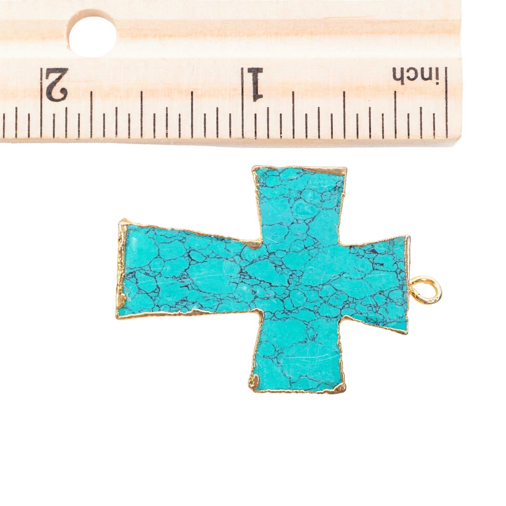 Tibetan Turquoise Manmade Cross Shape Gemstone Gold Electroplate Charm Pendant 