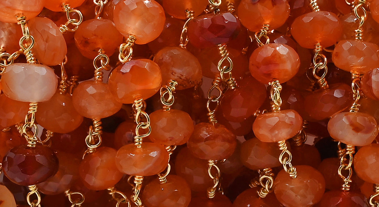  Red Onyx Faceted Rondelle Brass Gold Plated Wire Wrapped Chain Sold by Foot