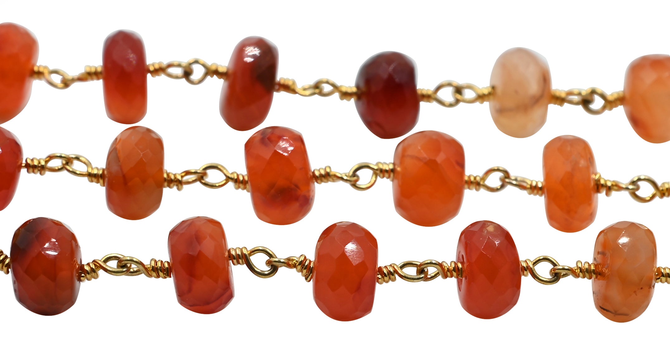  Red Onyx Faceted Rondelle Brass Gold Plated Wire Wrapped Chain Sold by Foot